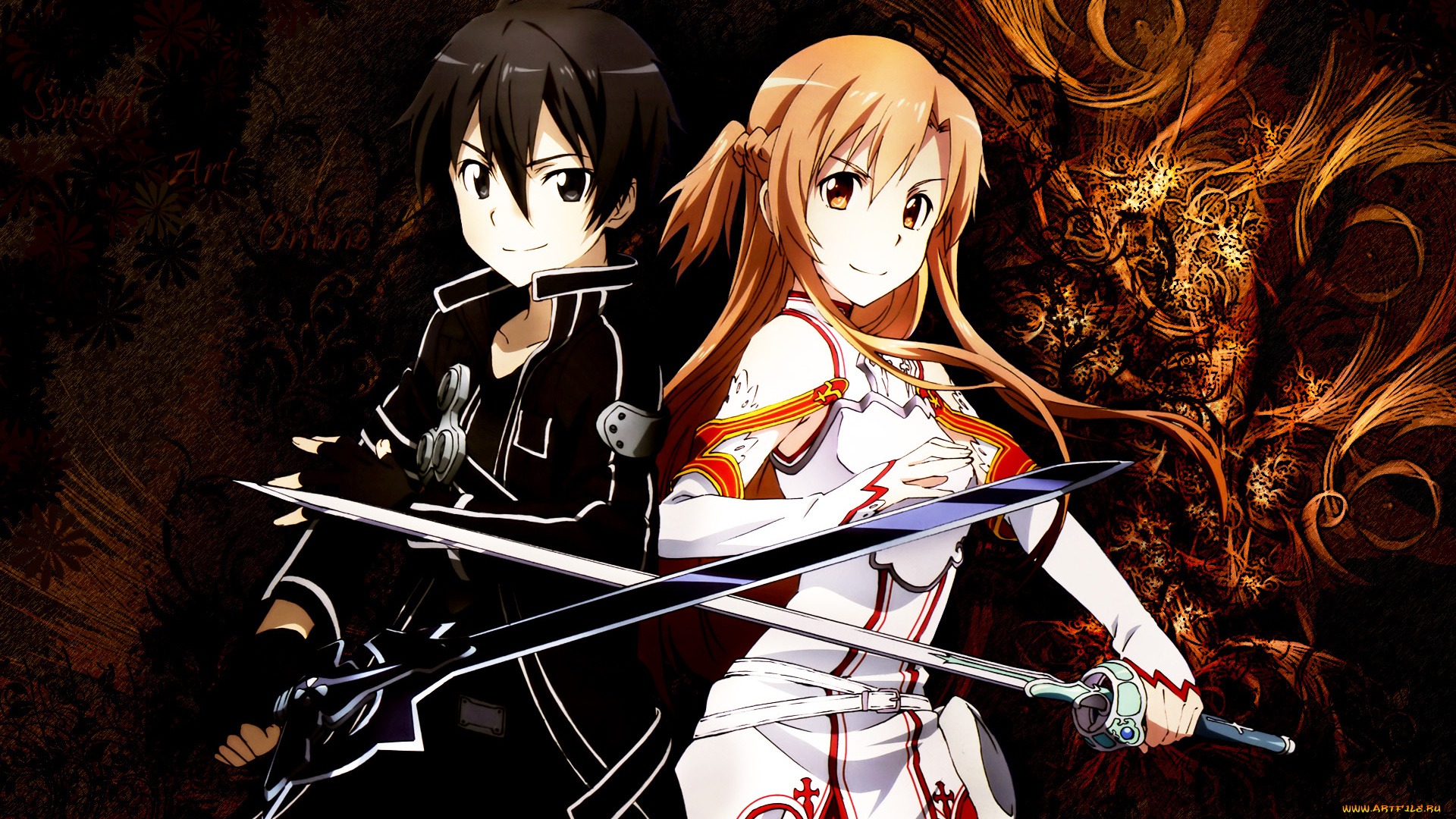 аниме, sword, art, online, пара, воин, yuuki, asuna, оружие, меч, kirigaya, kazuto