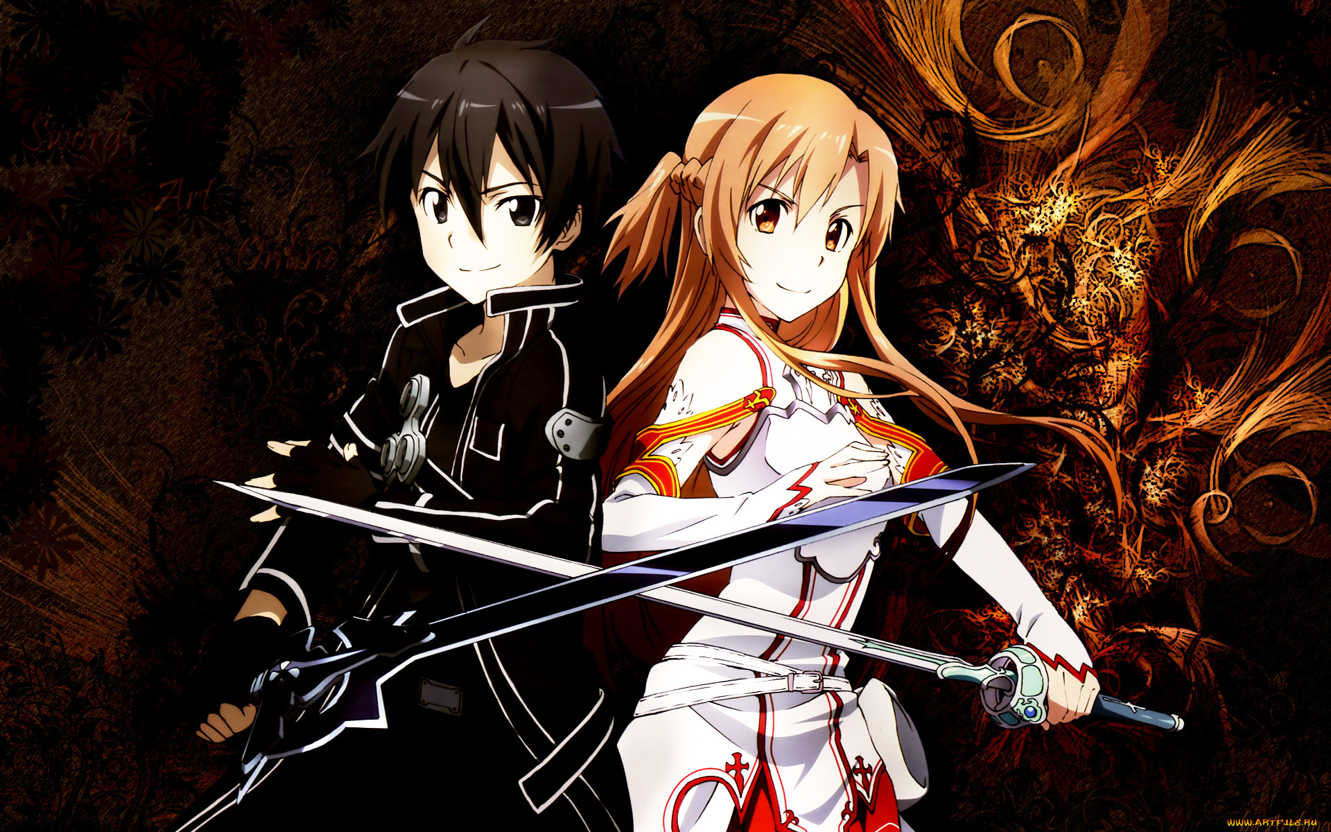 аниме, sword, art, online, пара, воин, yuuki, asuna, оружие, меч, kirigaya, kazuto