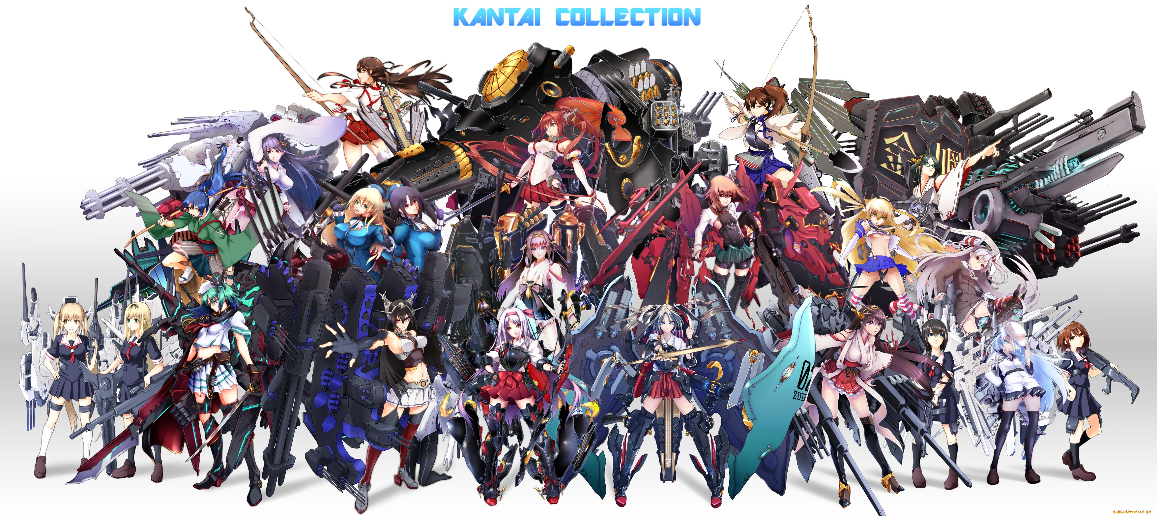 kantai, collection, аниме, девушки, персонажи, оружие, белый, фон