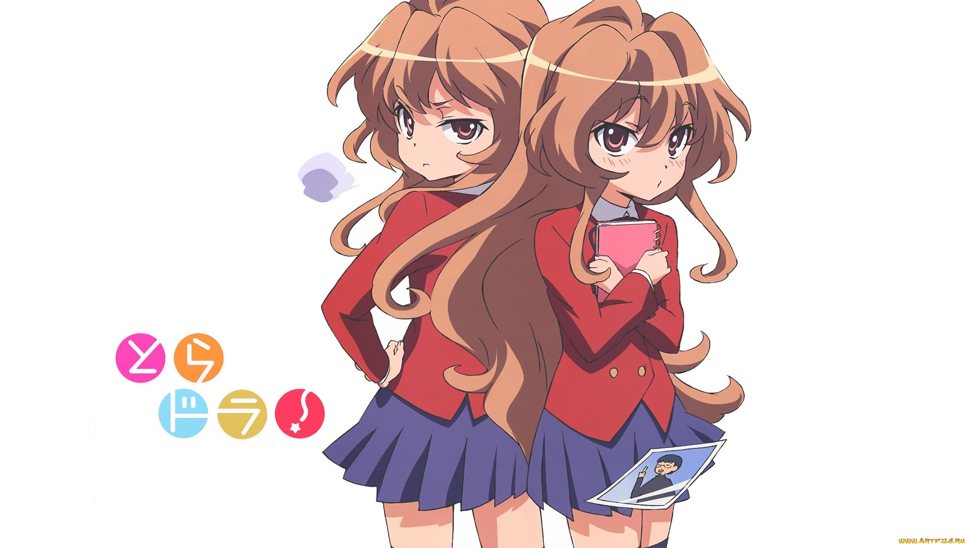 аниме, toradora, девушки, взгляд, фон