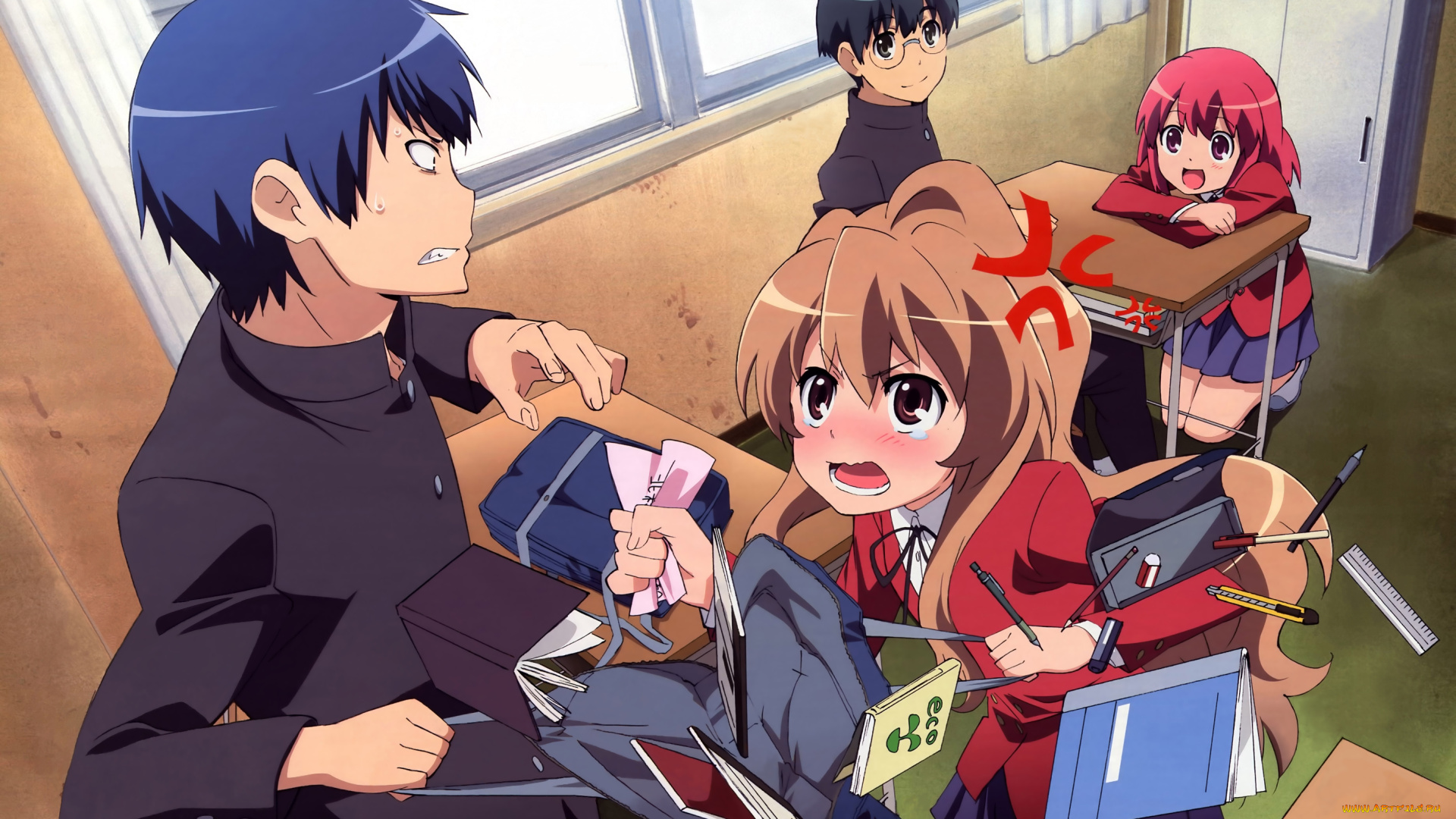 аниме, toradora, девушки, взгляд, фон