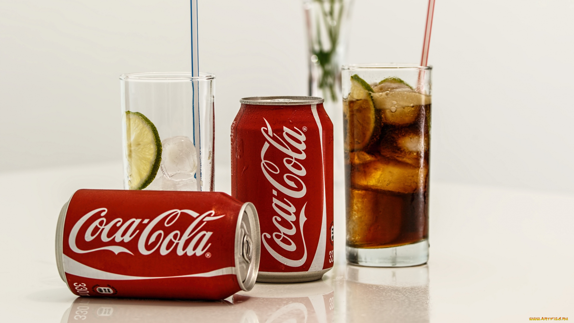 бренды, coca-cola, лед, напиток, стаканы, банки