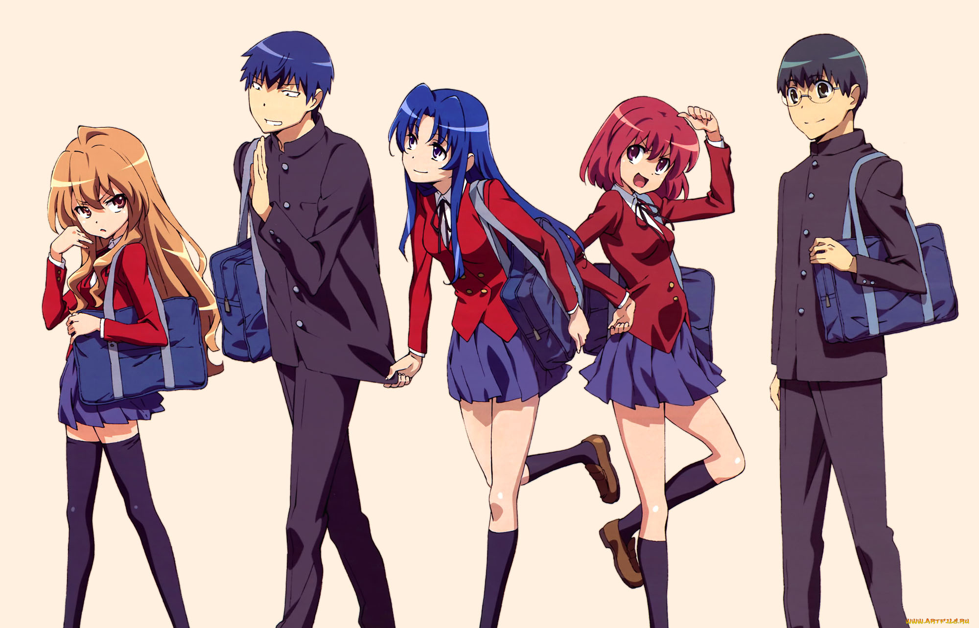 аниме, toradora, девушки, взгляд, фон