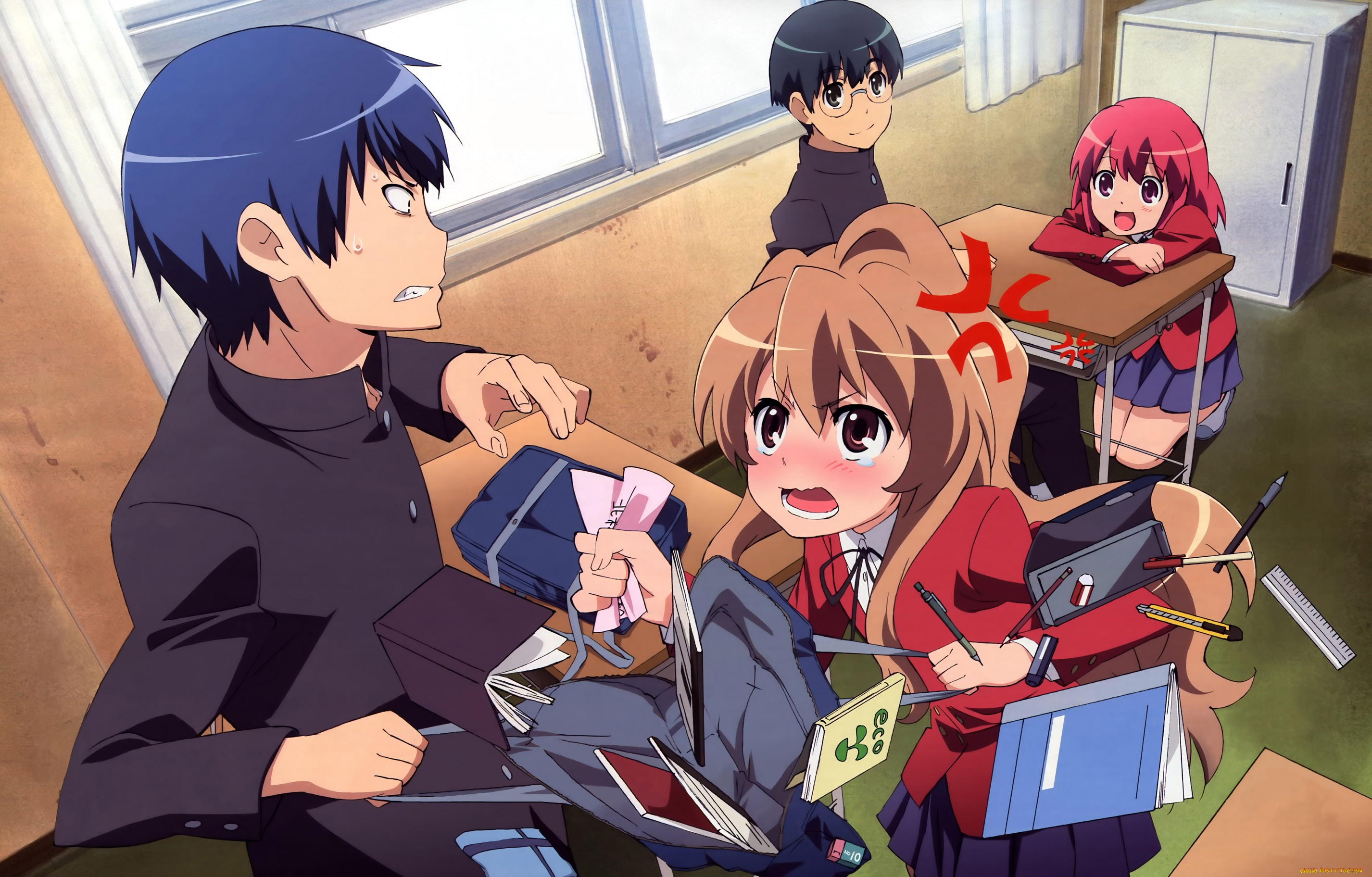 аниме, toradora, девушки, взгляд, фон