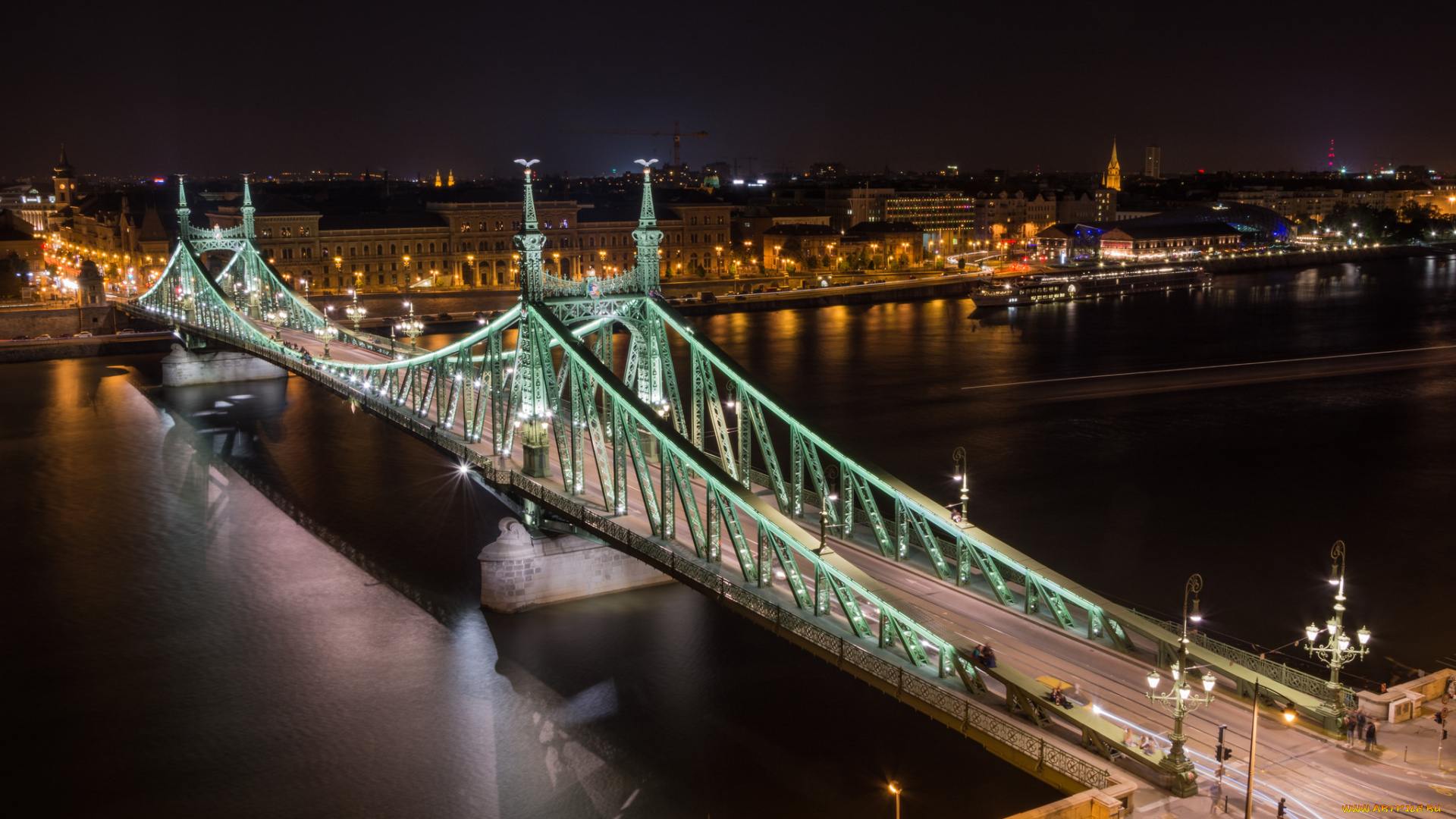 budapest, , hongrie, города, будапешт, , венгрия, мост, река, огни, ночь