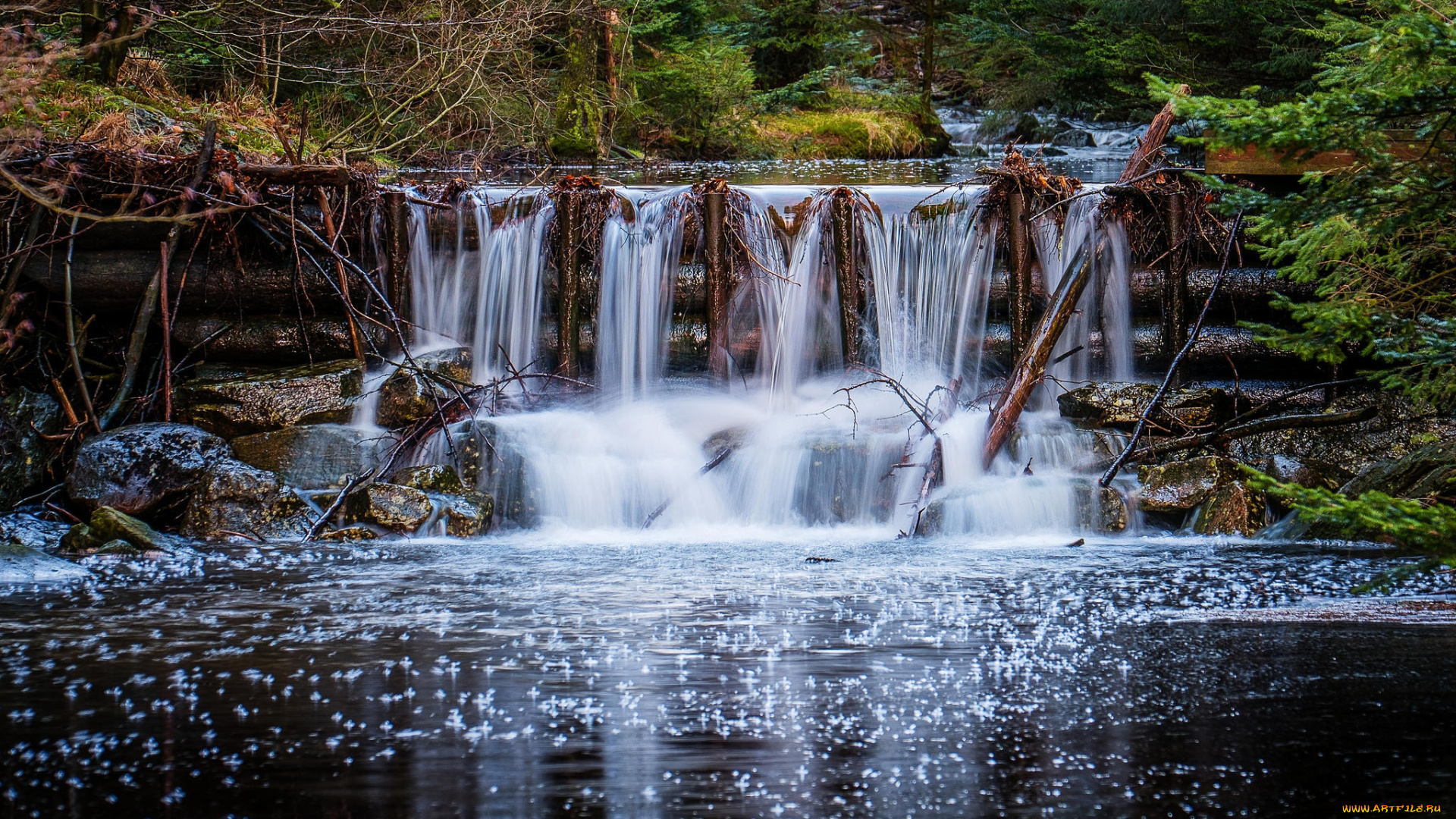 природа, водопады, камни, течение, водопад