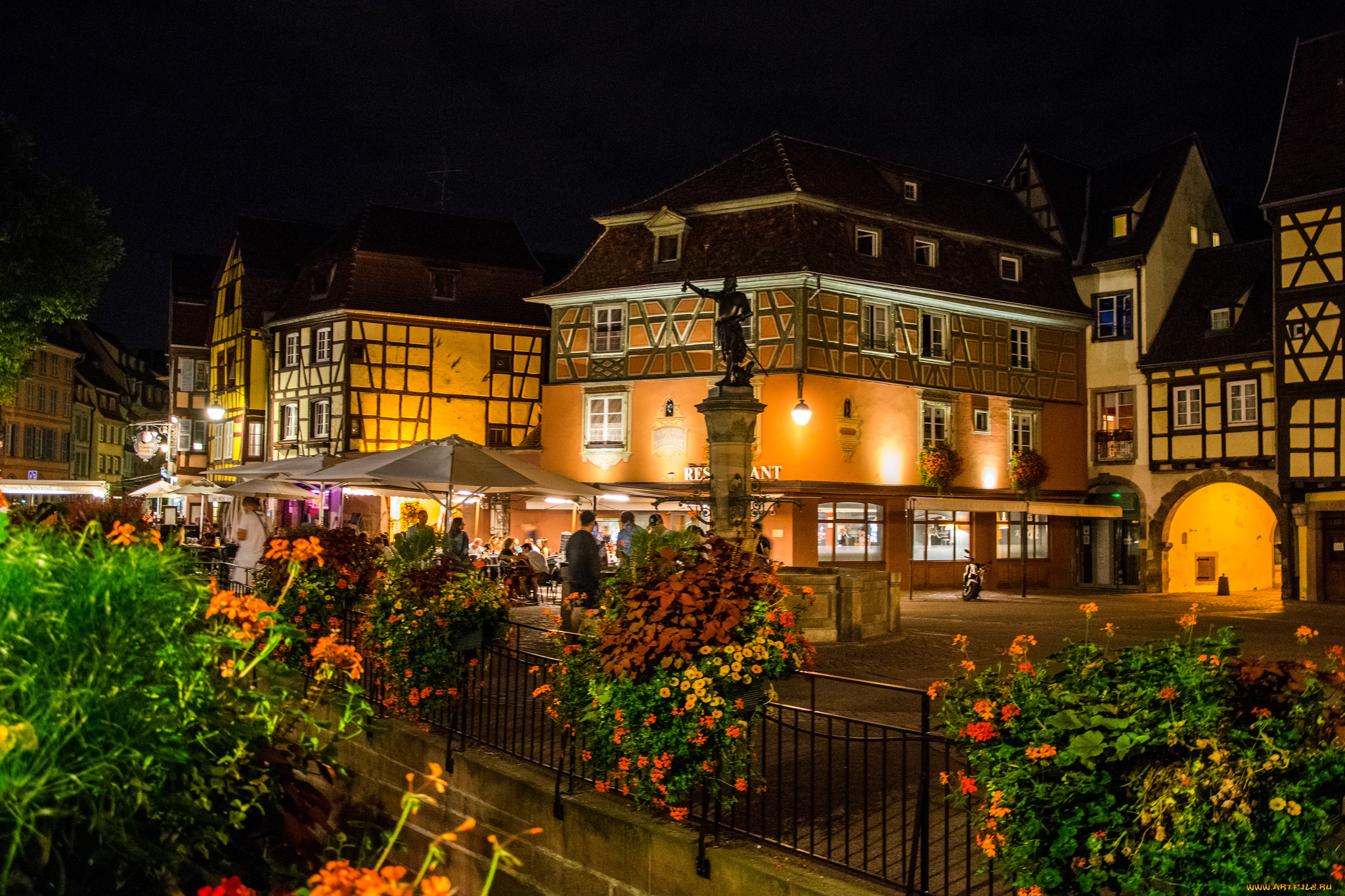 colmar, , alsace, , france, города, -, огни, ночного, города, огни, ночь