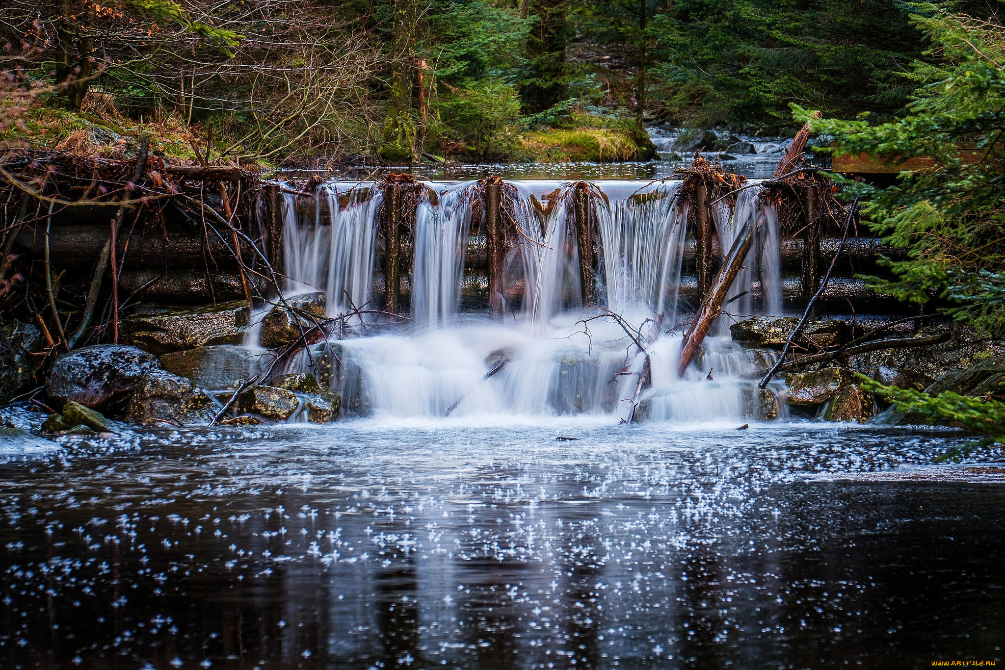 природа, водопады, камни, течение, водопад