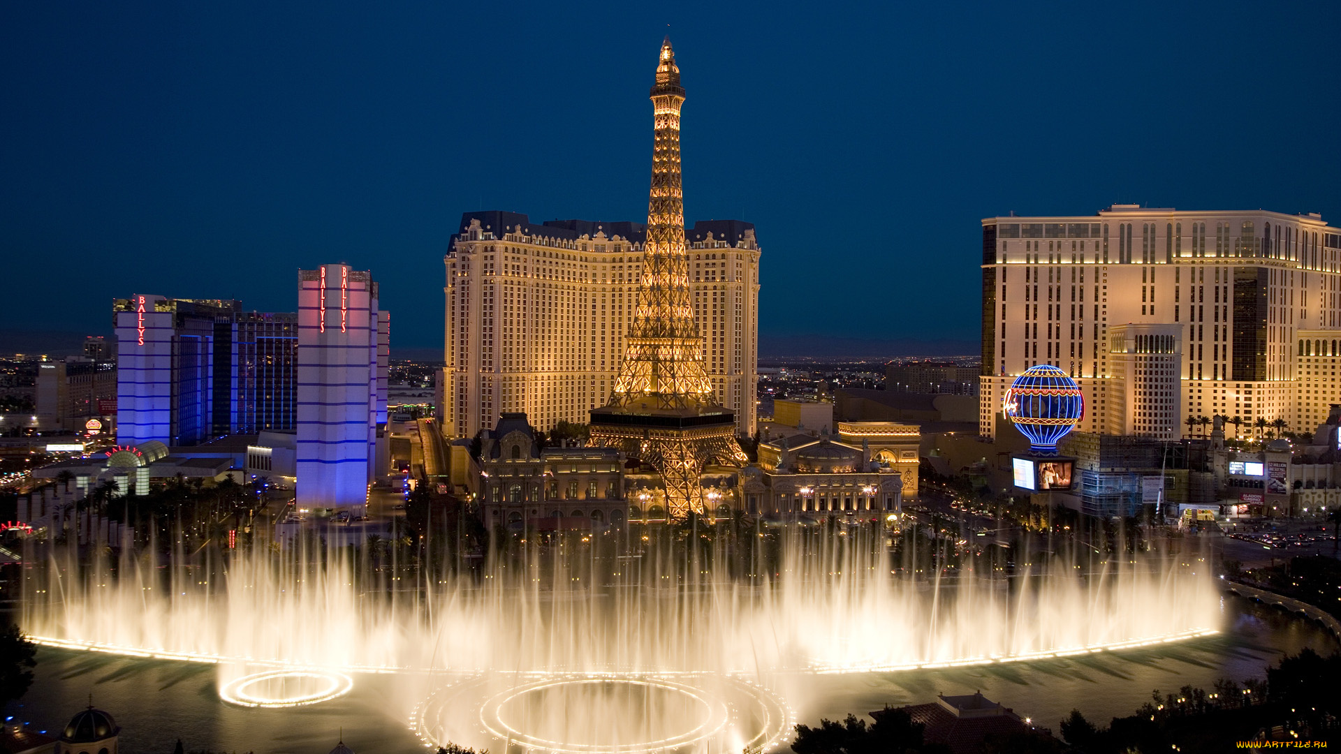 bally`s, and, paris, casinos, las, vegas, города, лас, вегас, сша, bellagio, fountain, nevada, usa