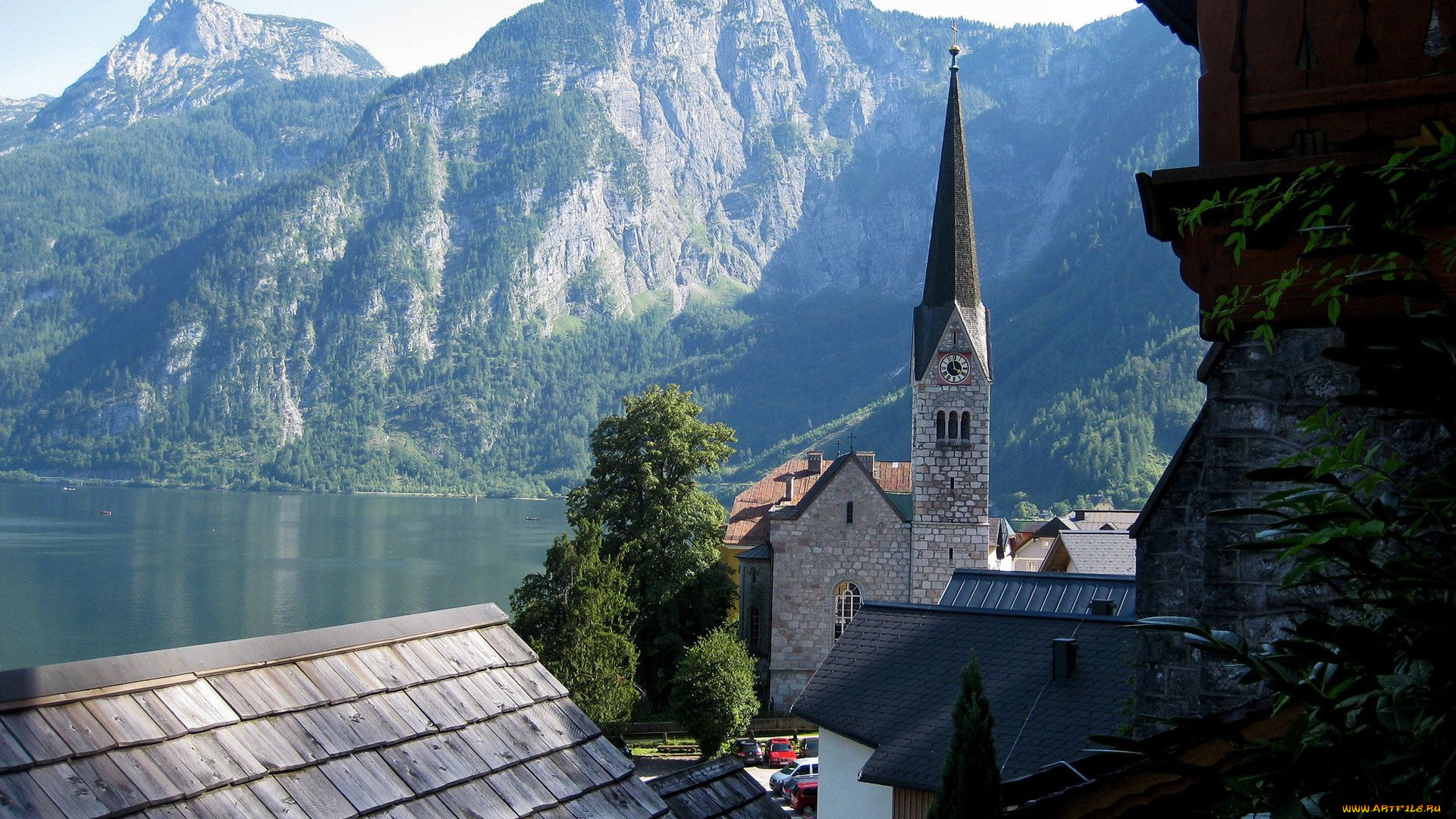 hallstatt, austria, города, пейзажи, церковь, горы