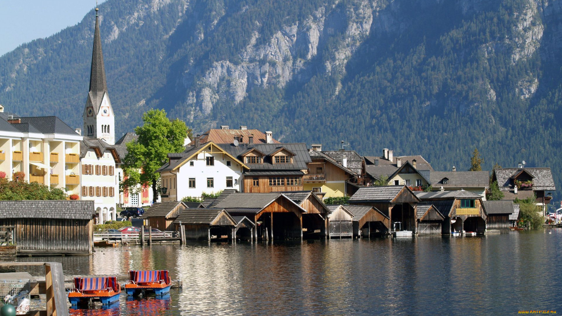 hallstatt, austria, города, пейзажи, дома, горы