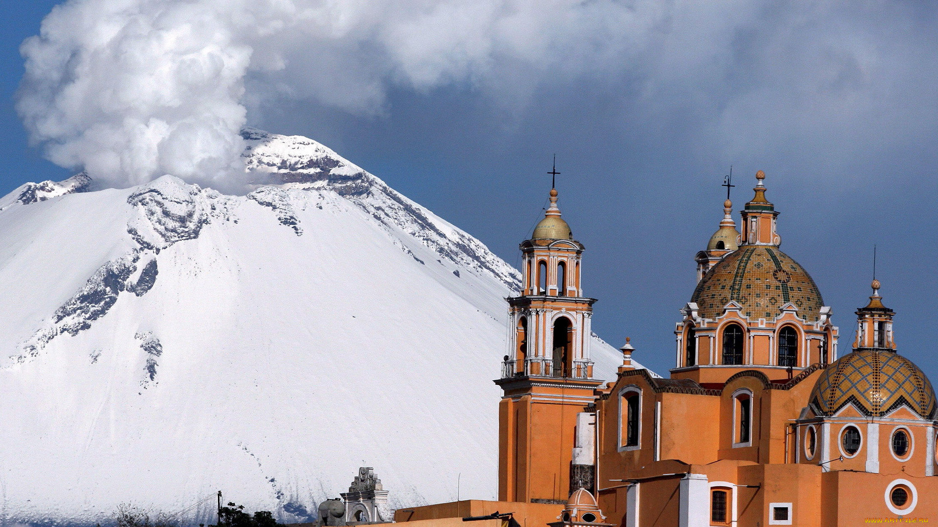 puebla, mexico, города, католические, соборы, костелы, аббатства, горы, вулкан