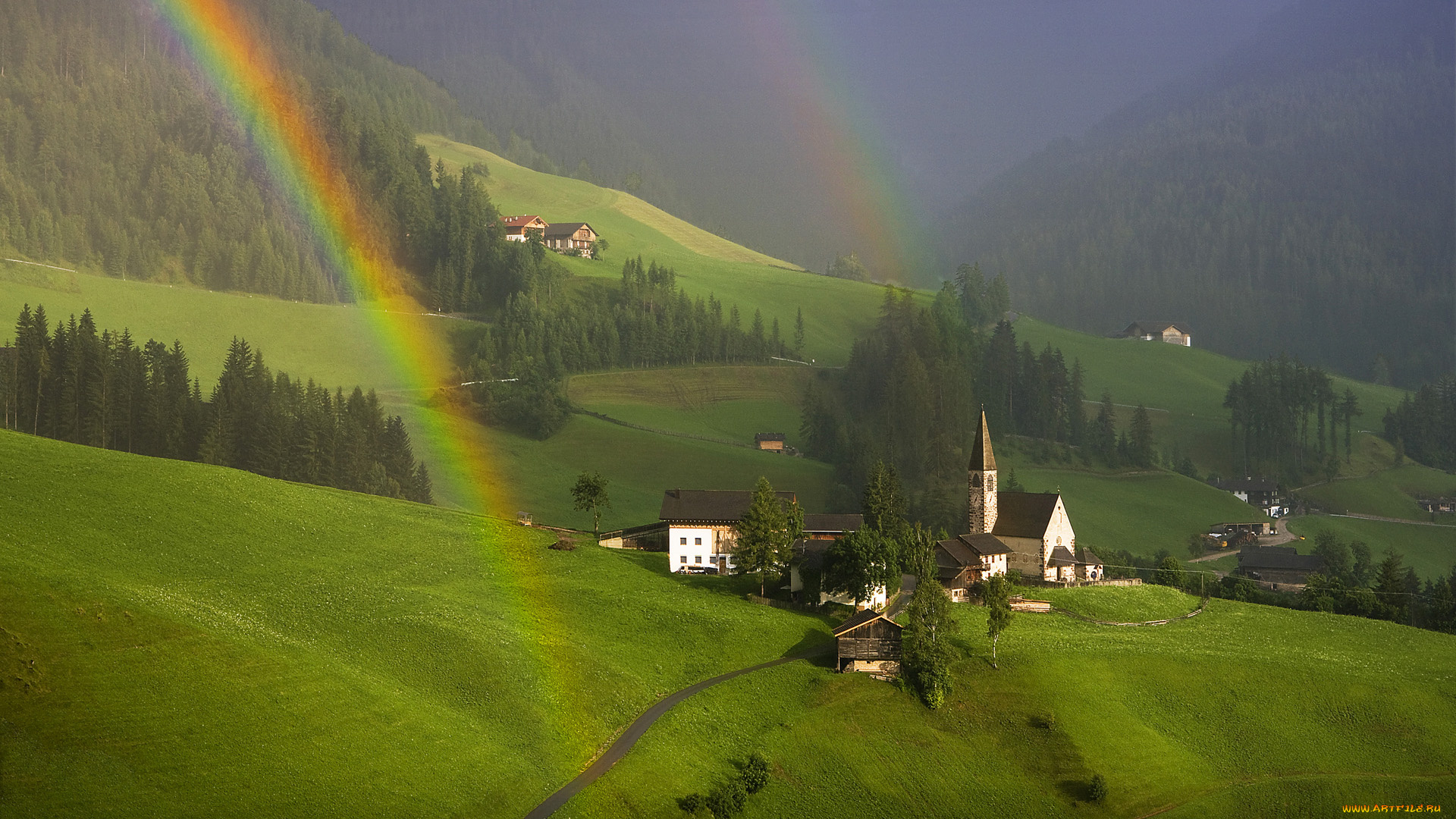 south, tyrol, austria, города, пейзажи, радуга, городок