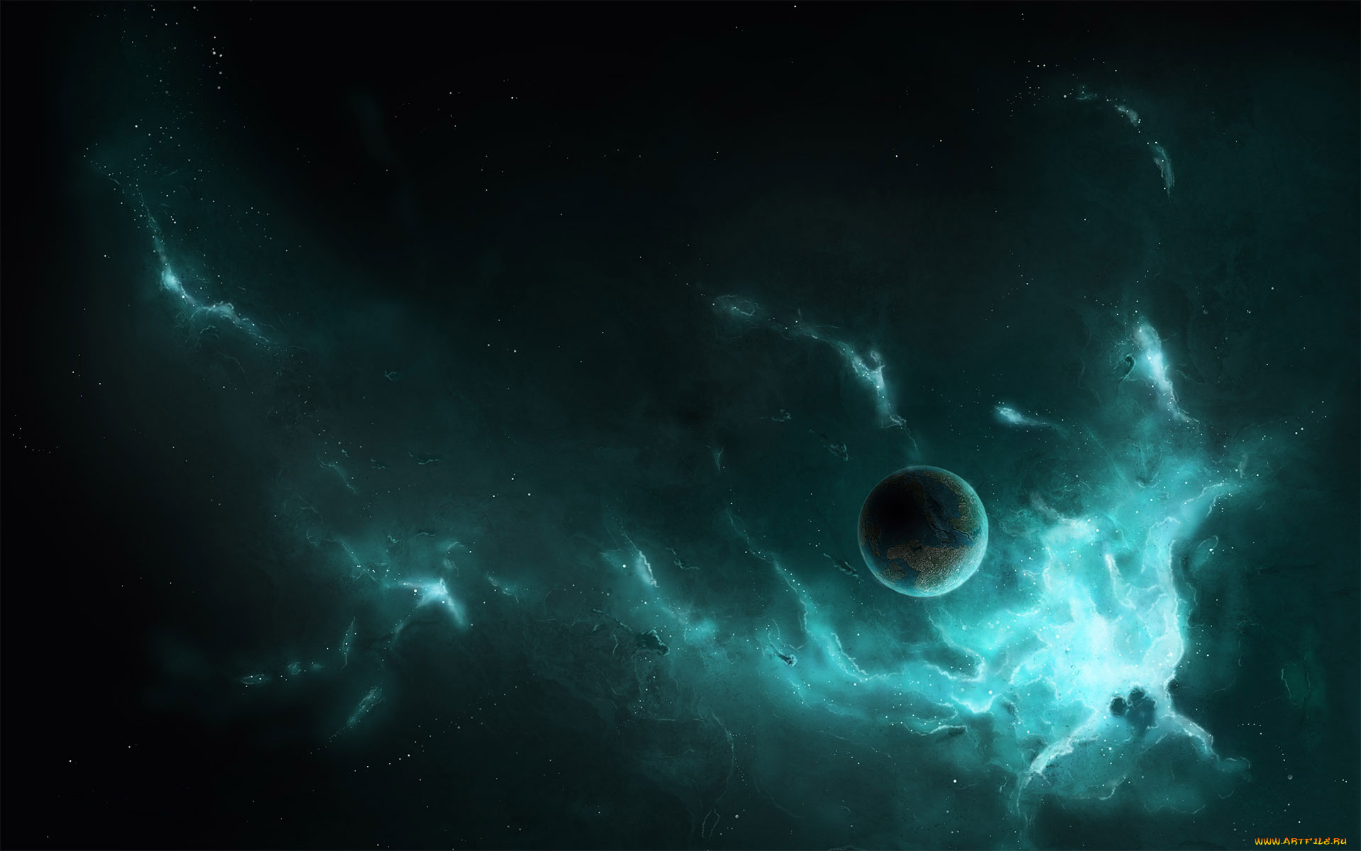 Wallpapers found. 2mass j2126-8140 Планета. Темный космос. Космос арт. Бирюзовый космос.