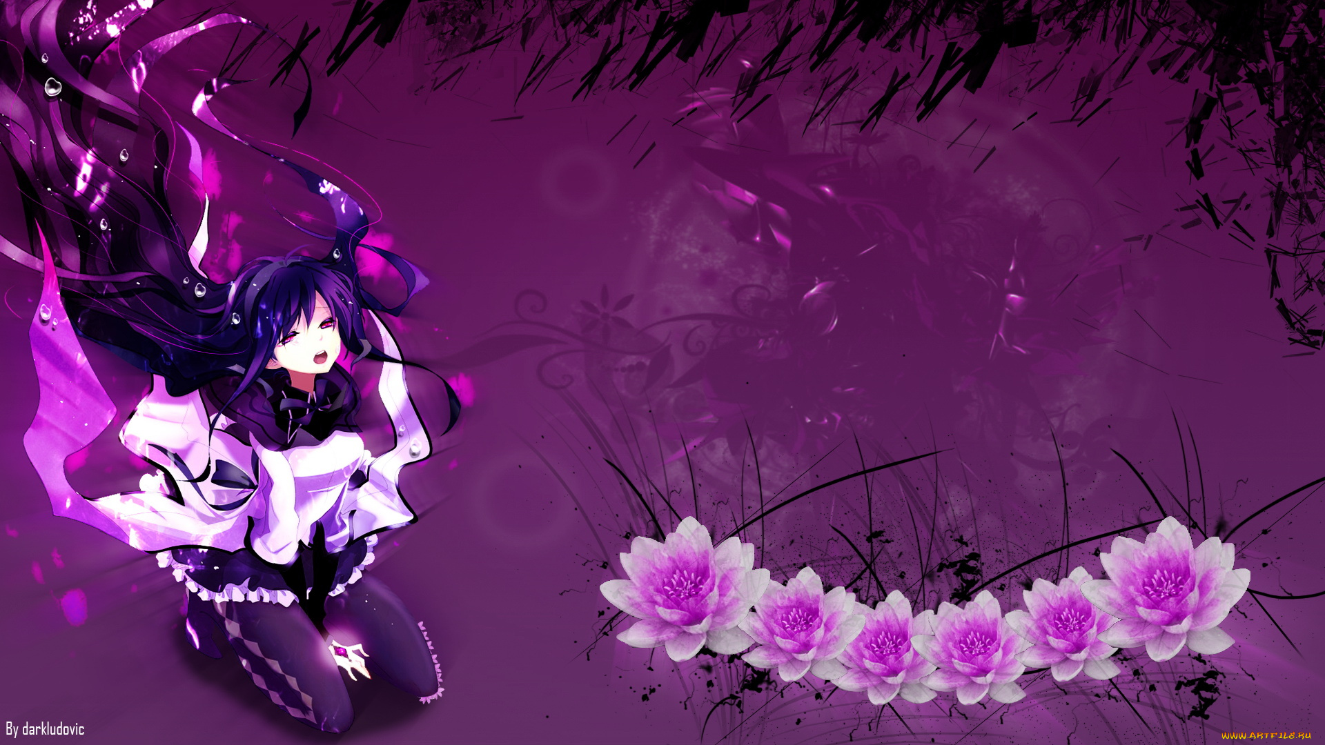 Фиолетово черные обои аниме