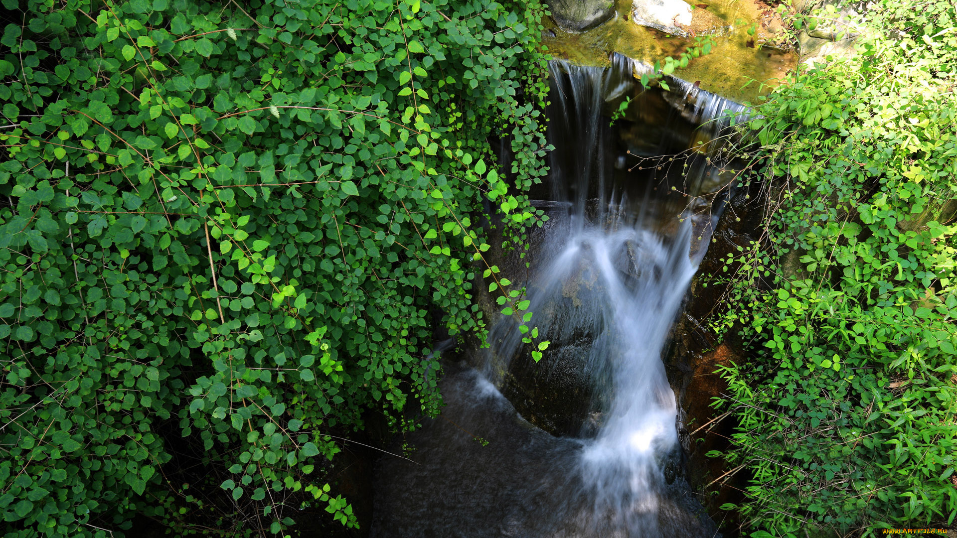 природа, водопады, зелень, камни, ручей