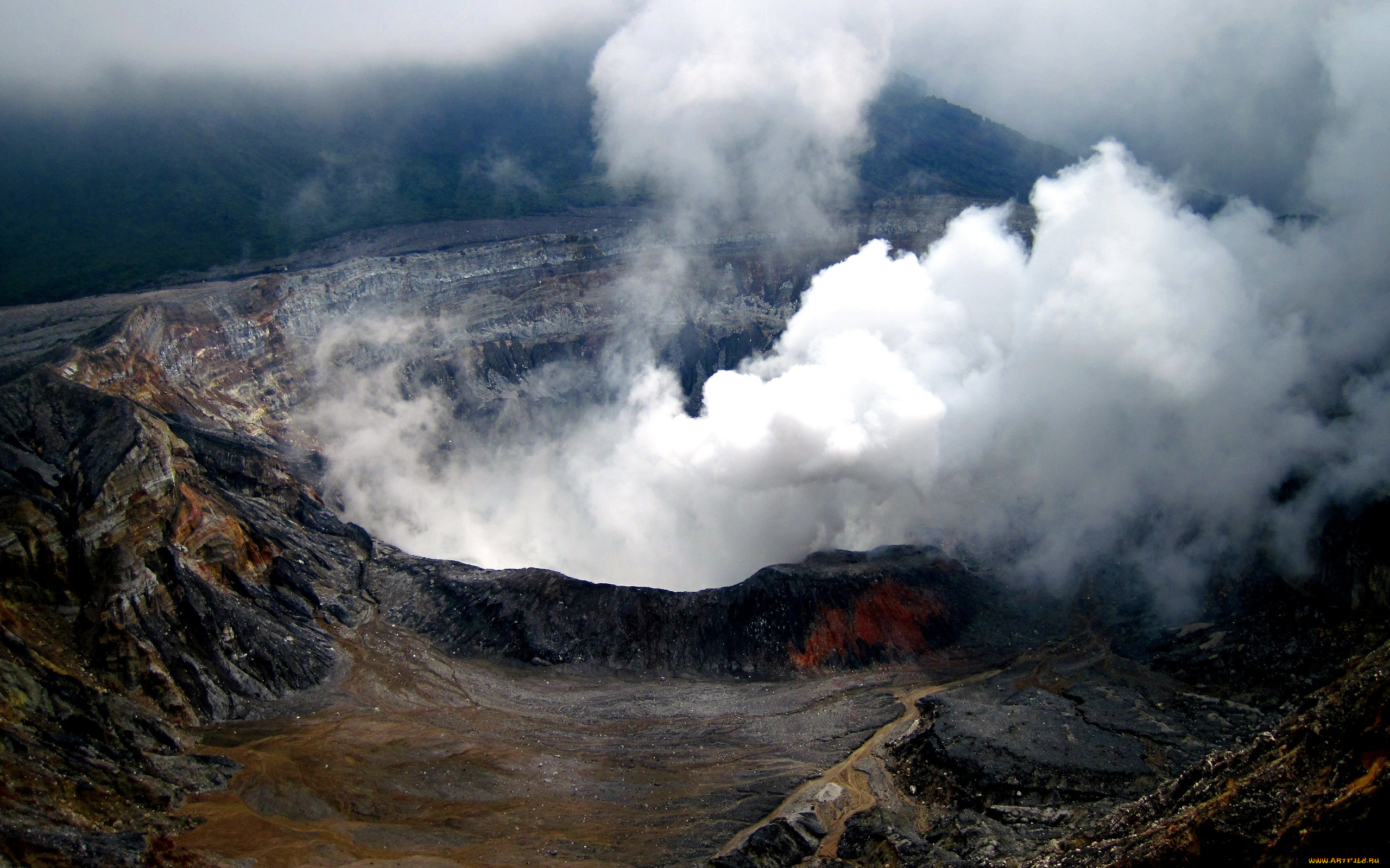 poas, природа, стихия, вулкан, кратер, дым