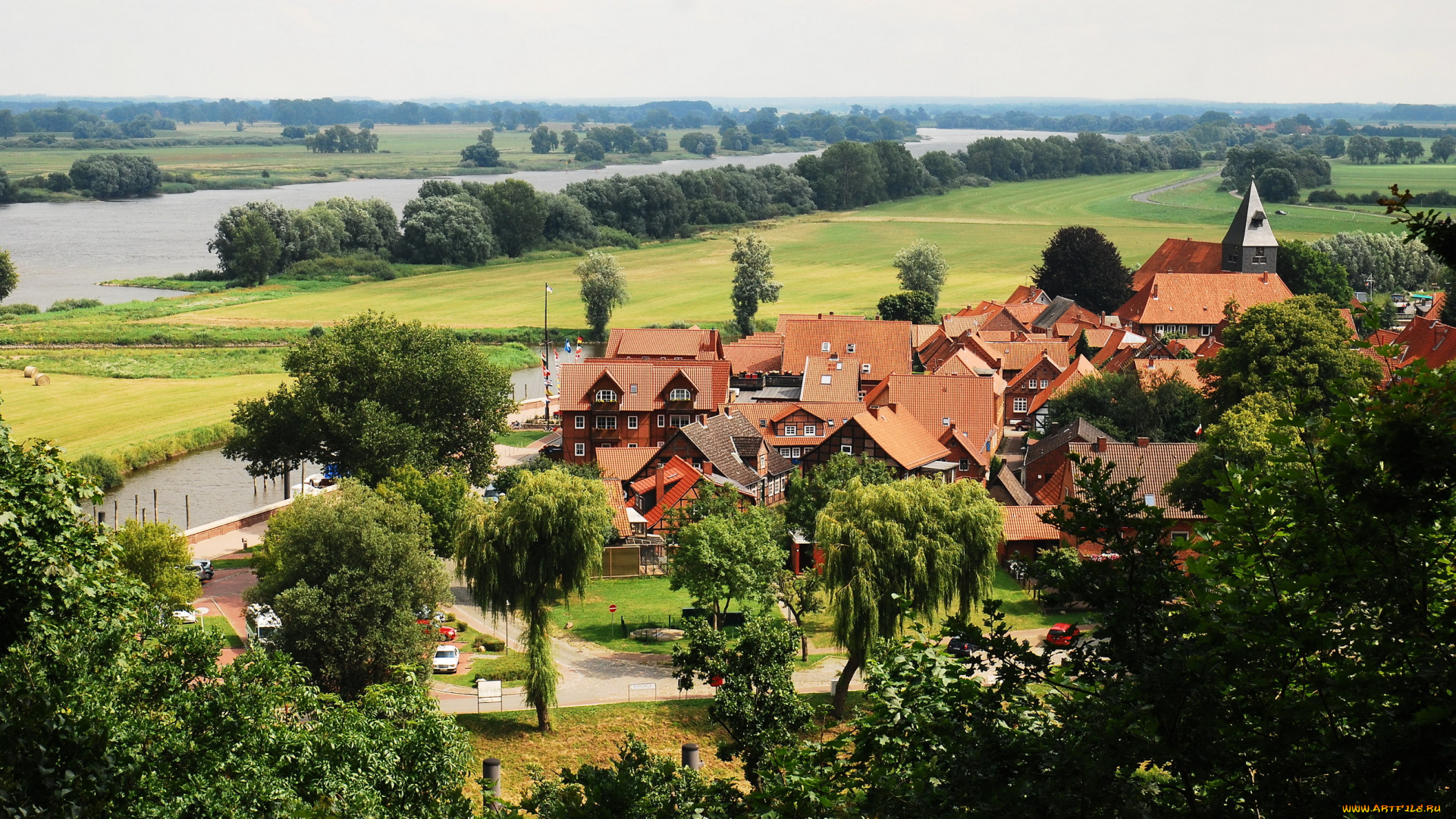 hitzacker, германия, города, панорамы, дома, деревья, поля