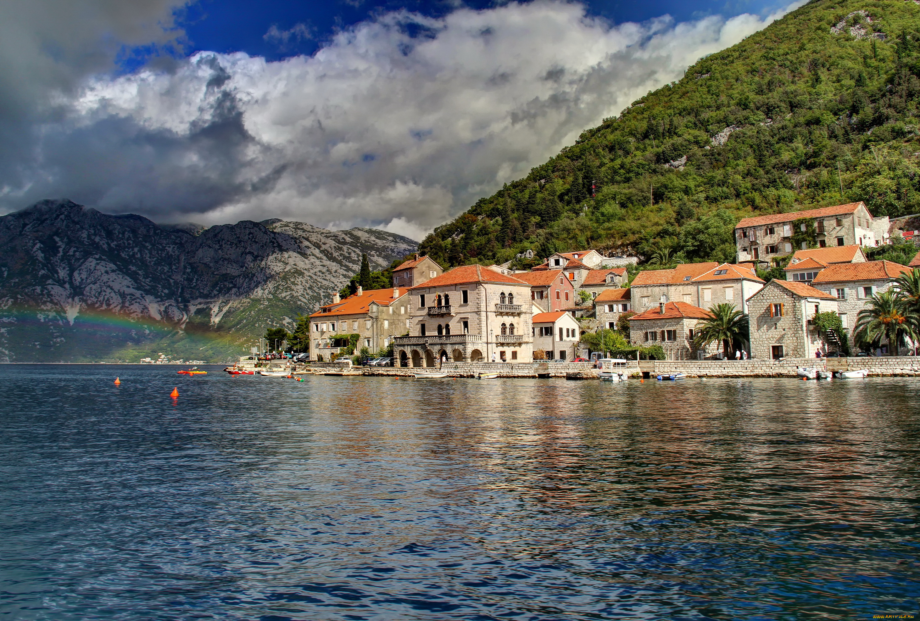 Черногория, perast, города, пейзажи, дома, панорама, море