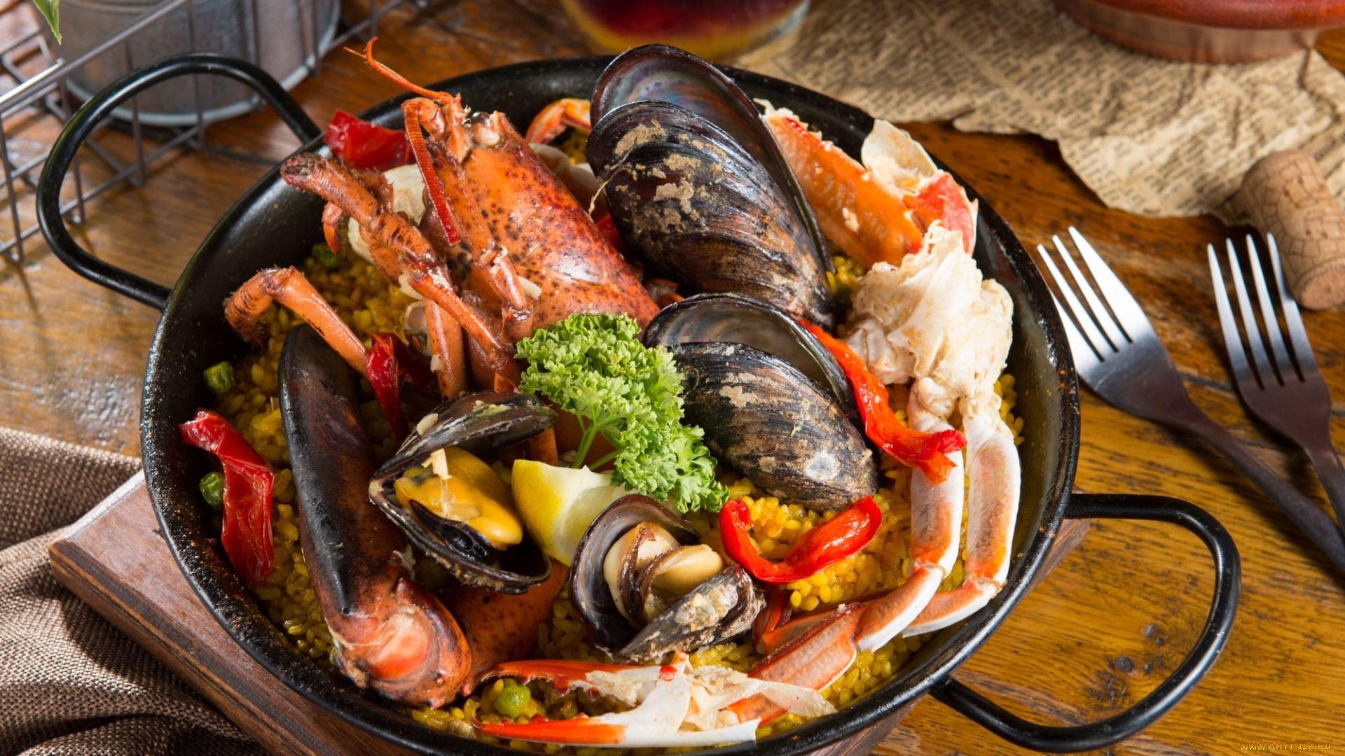 еда, рыбные, блюда, , с, морепродуктами, морепродукты, каша, омар, моллюски