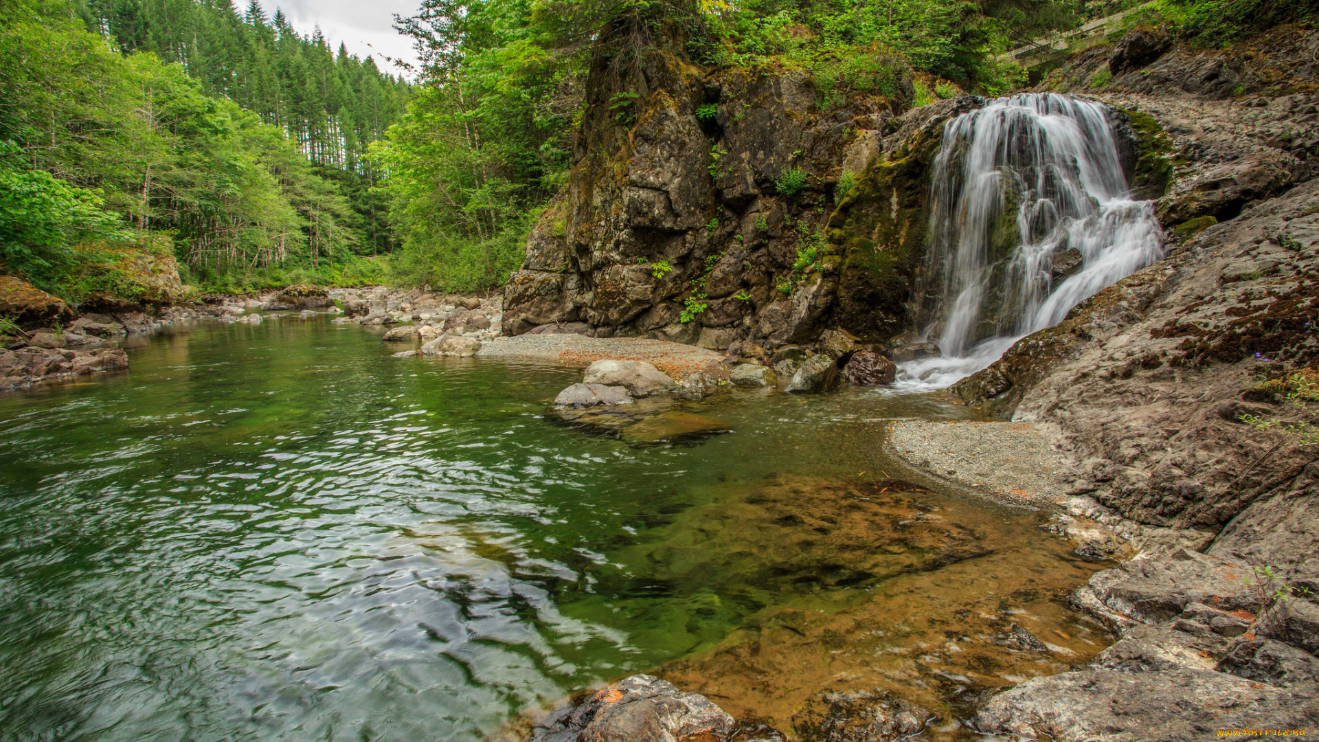 природа, водопады, река, лес, водопад