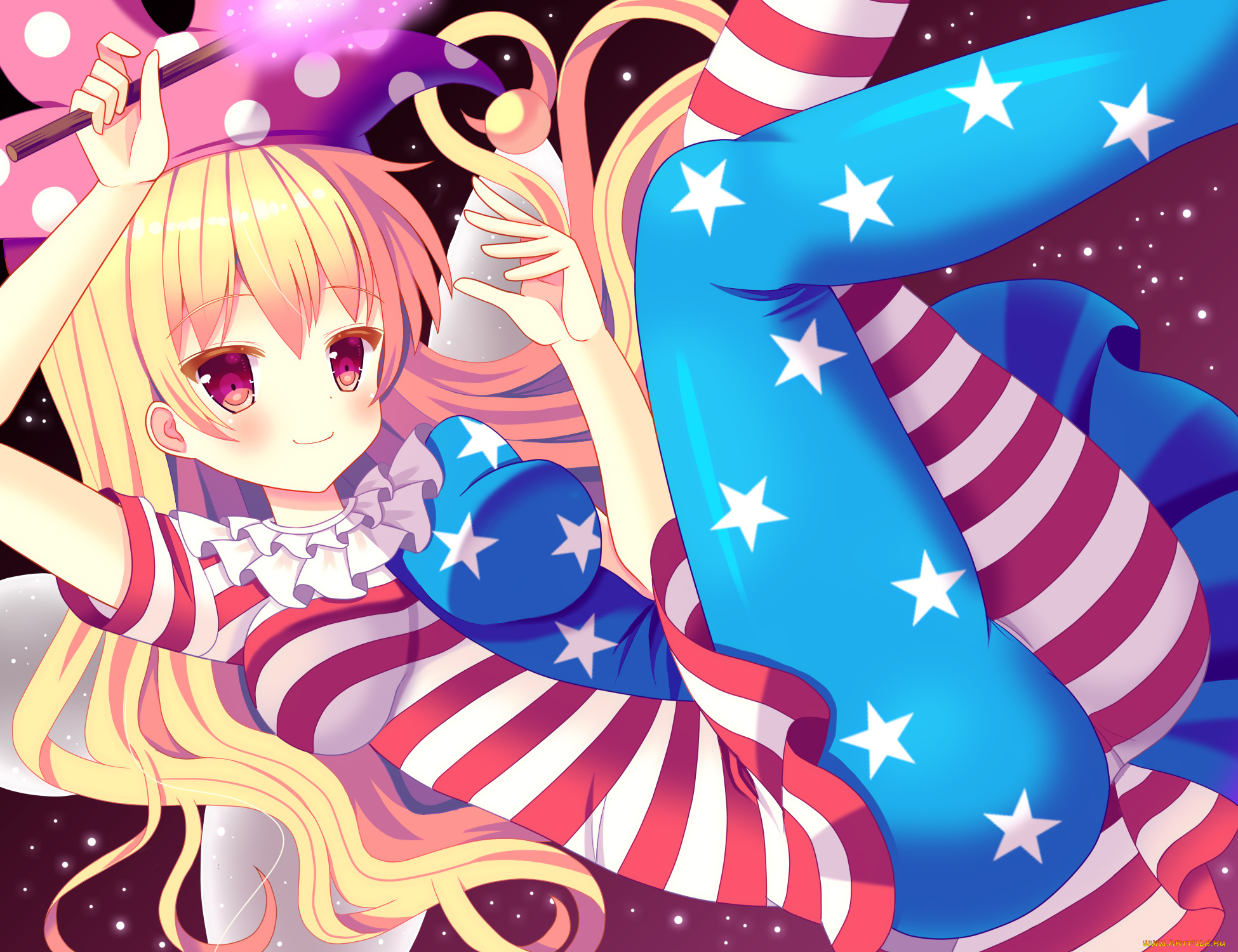 аниме, touhou, арт, hazakura, satsuki, девочка, clownpiece