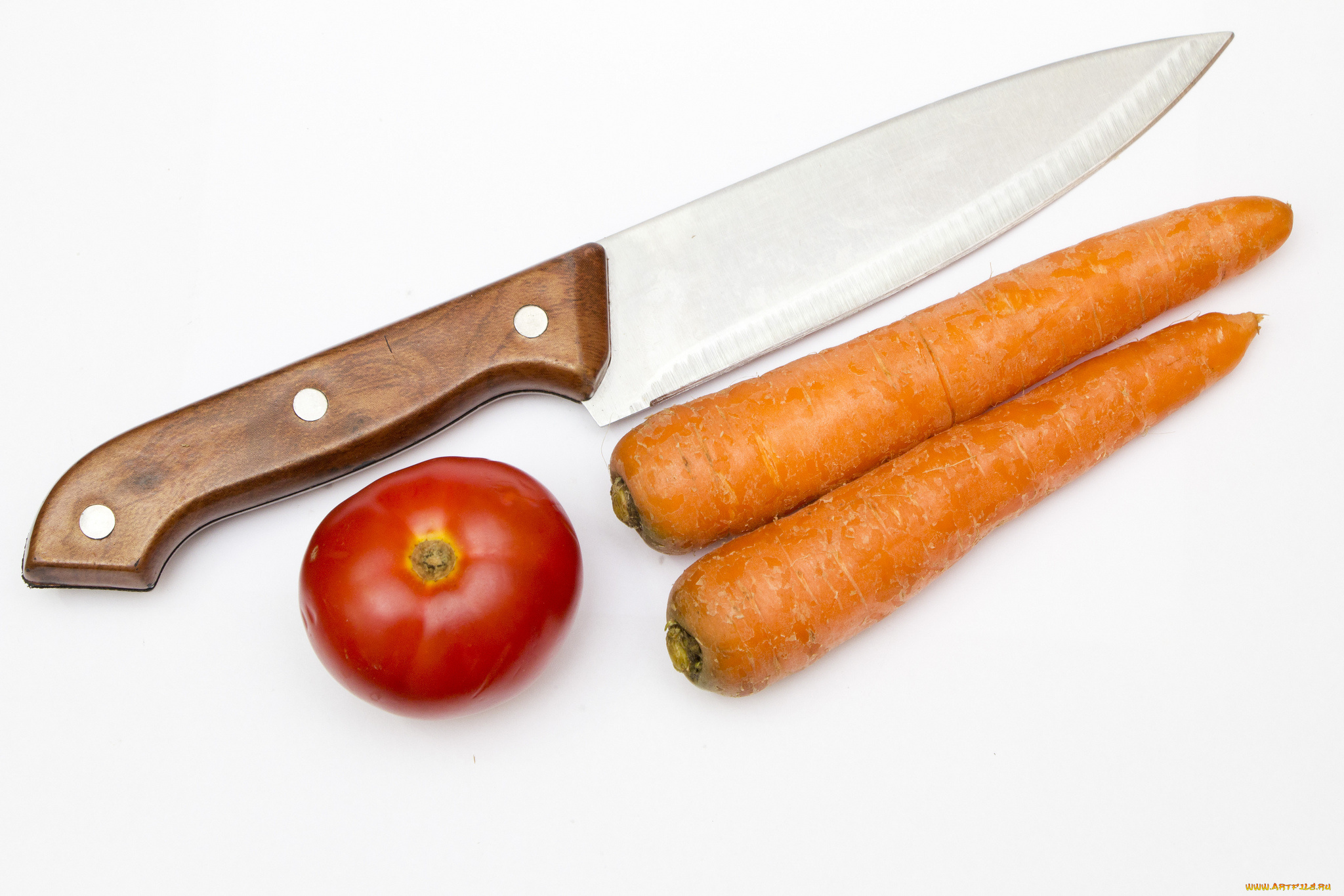 еда, овощи, помидор, морковь, нож