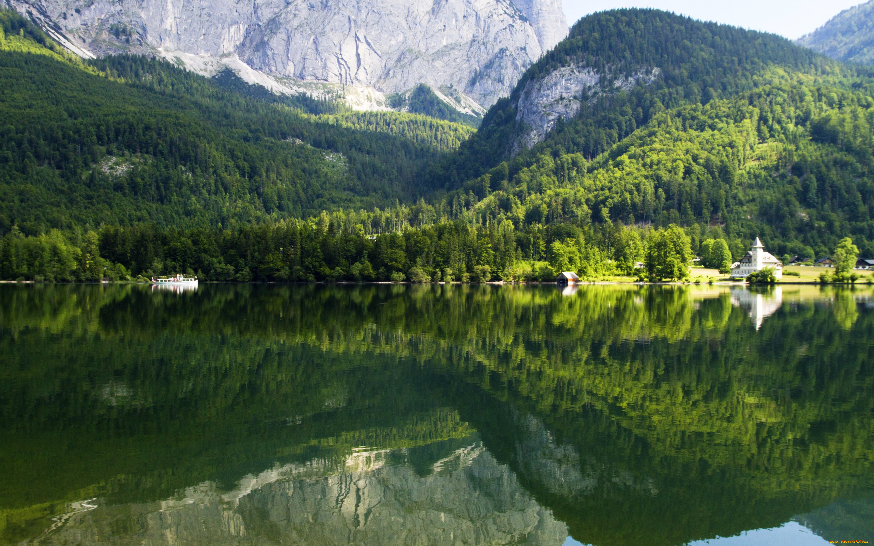 природа, реки, озера, лес, австрия, отражение, горы, скалы, деревья, озеро, gruner