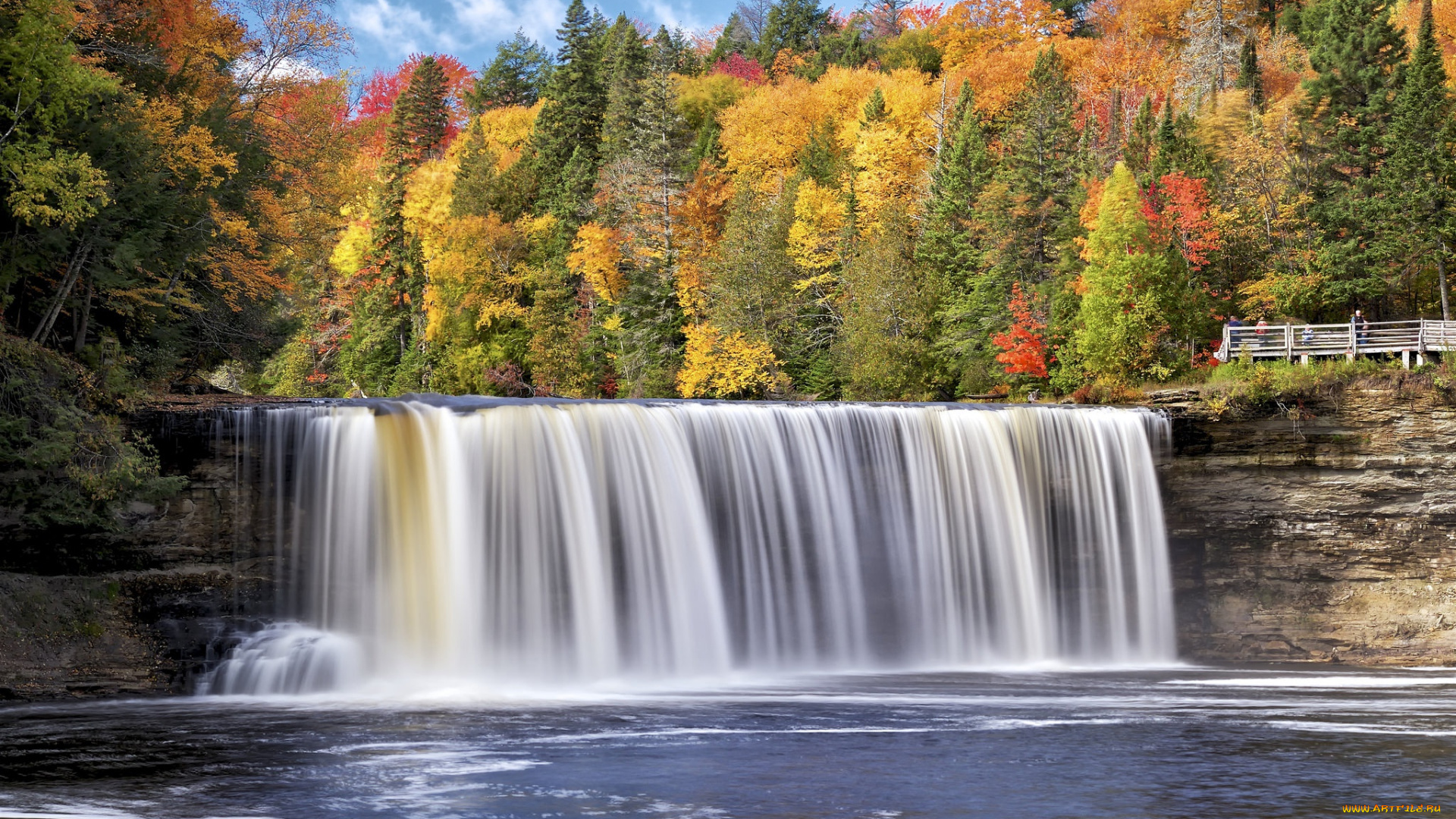 природа, водопады, michigan, водопад, деревья, лес, река, осень, такваменон, мичиган