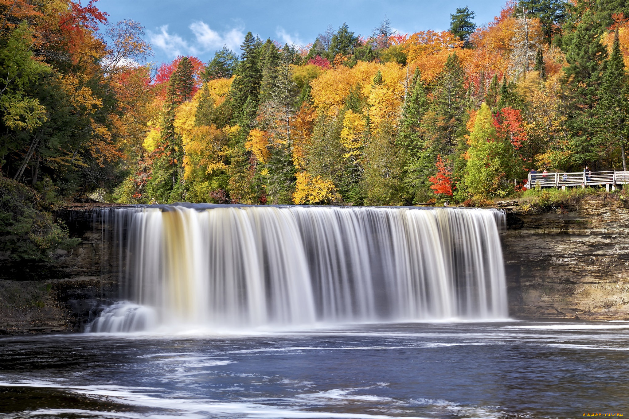 природа, водопады, michigan, водопад, деревья, лес, река, осень, такваменон, мичиган