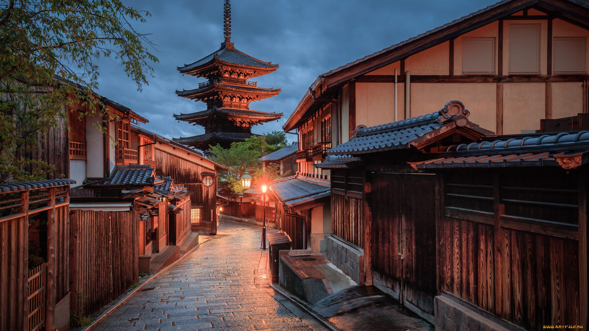 kyoto, at, night, города, киото, , Япония, улица, ночь, огни