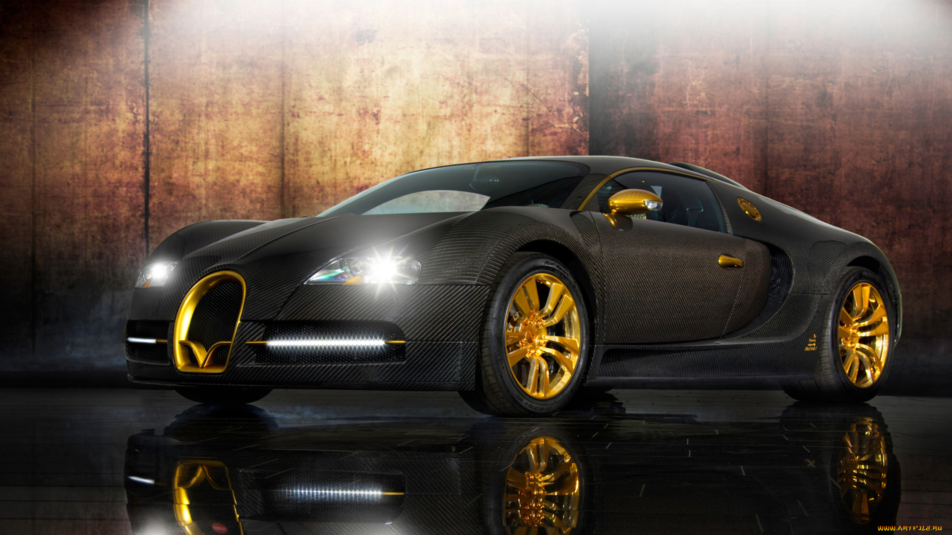 спортивный автомобиль черный bugatti veyron sports car black бесплатно