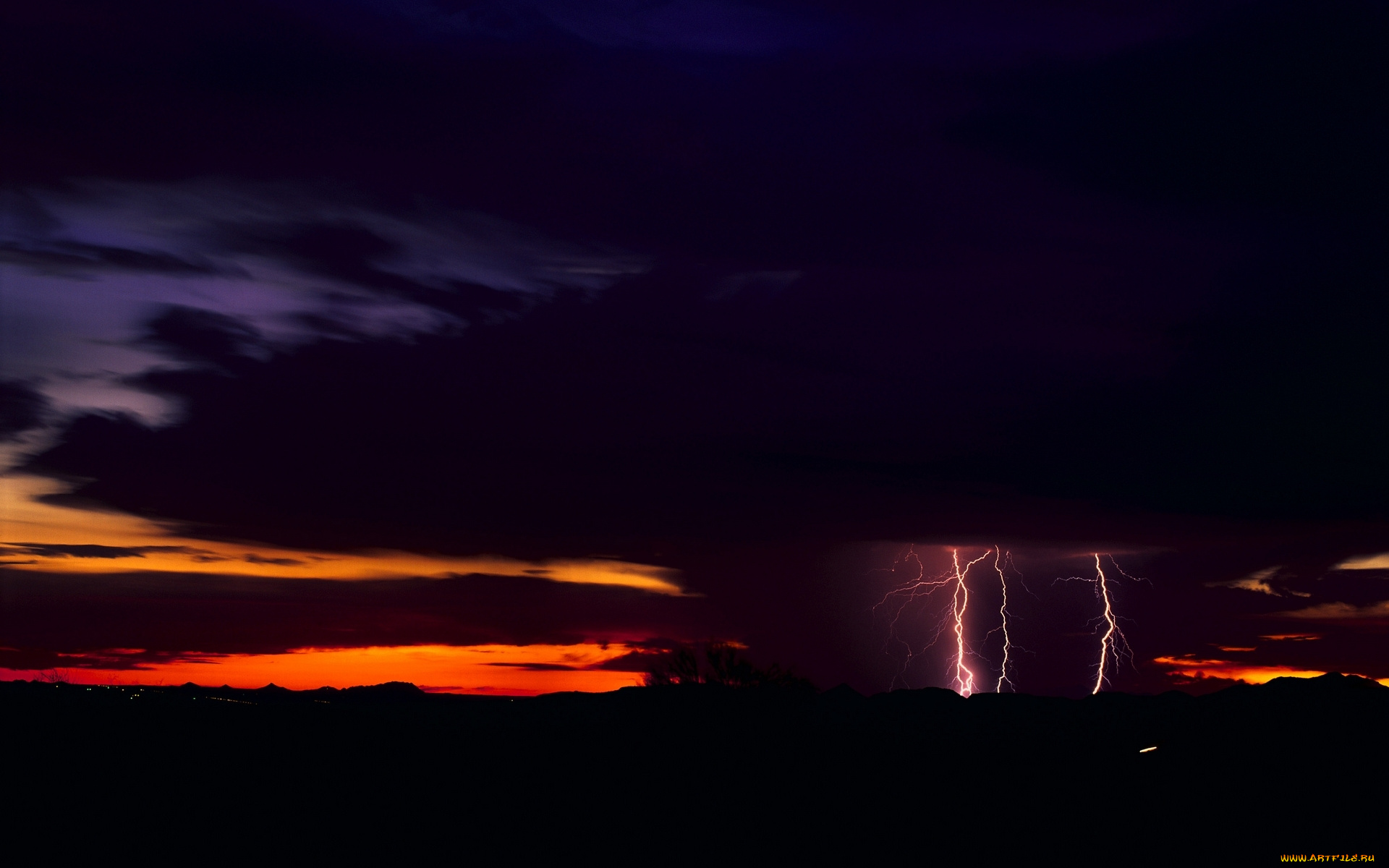 stormy, sunset, природа, молния, гроза