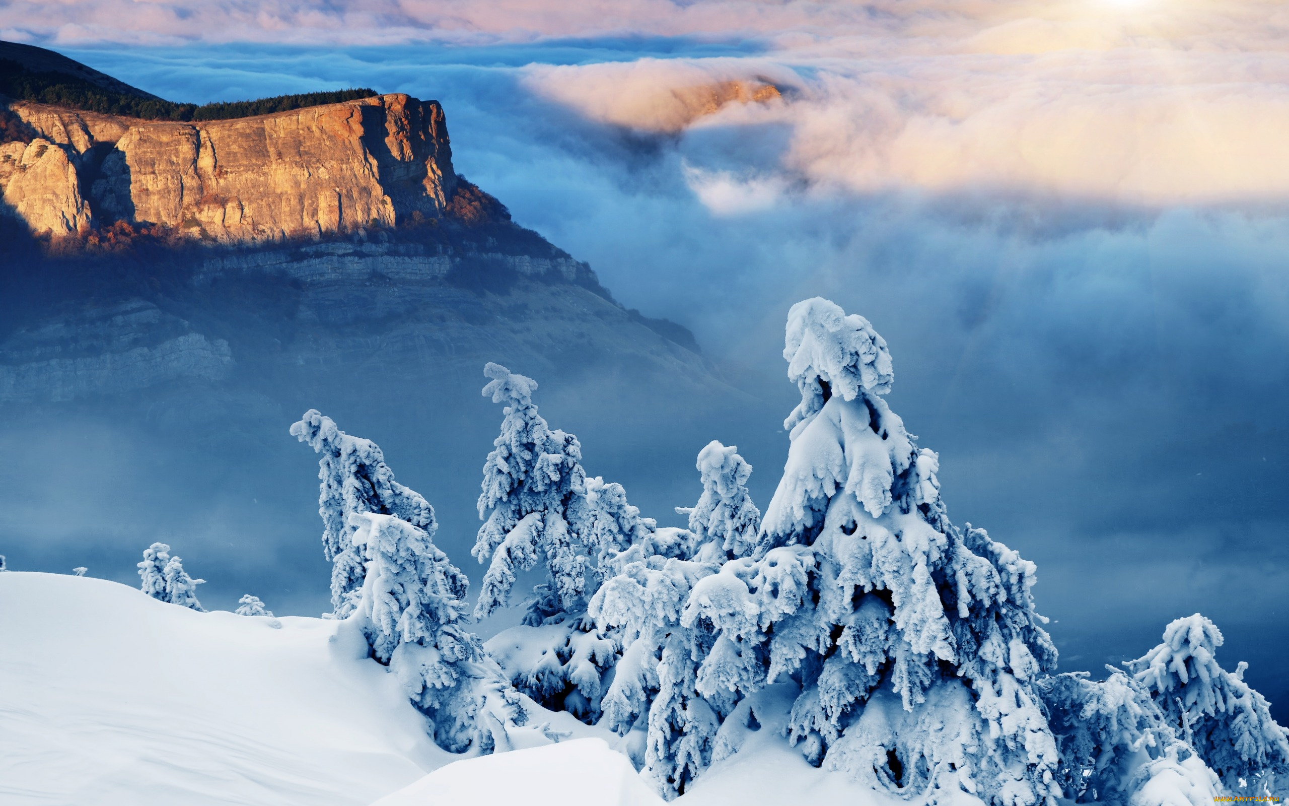 природа, зима, snow, landscape, winter, снег, елки, солнце, горы