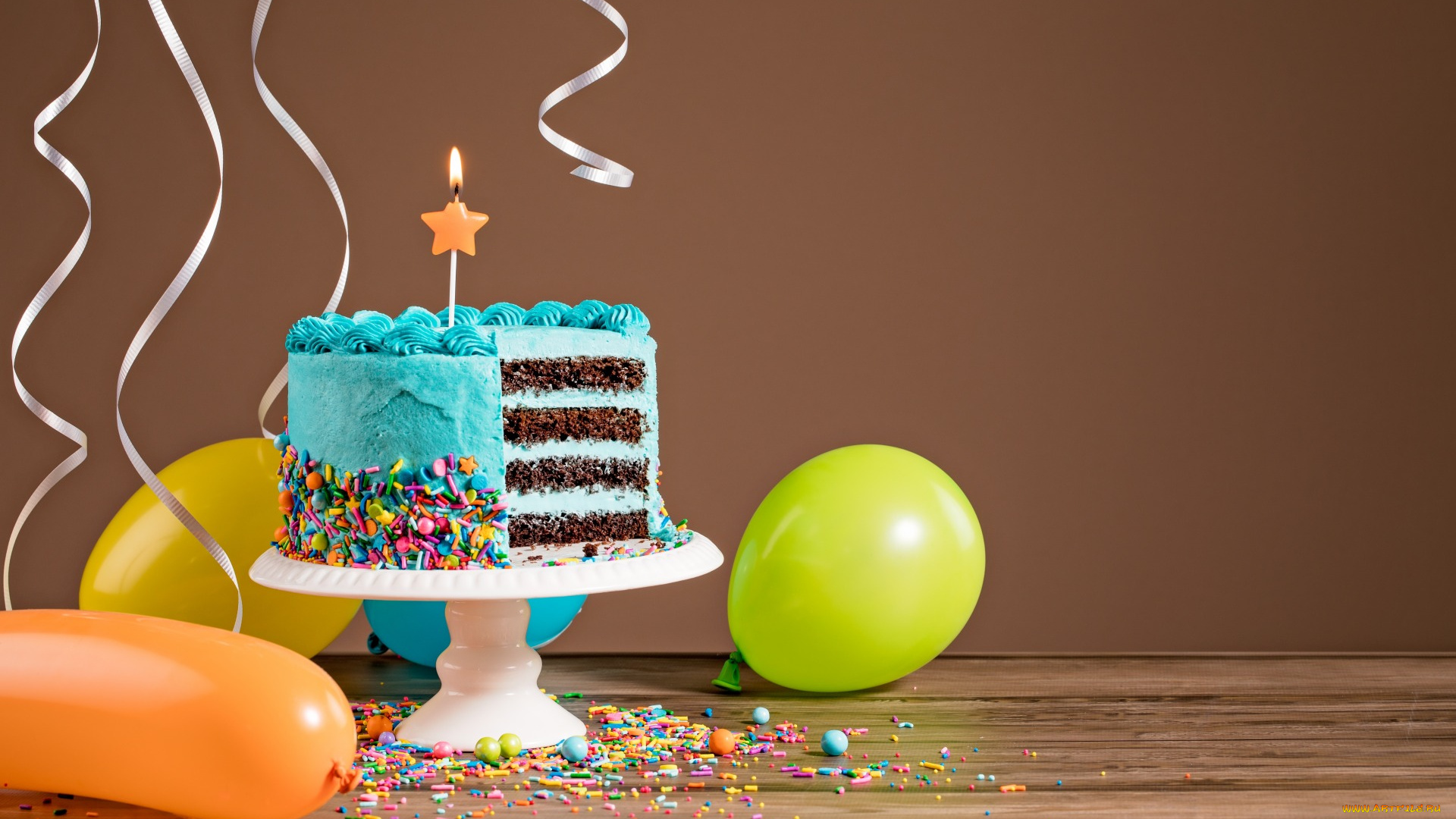 еда, торты, cake, воздушные, шары, happy, birthday, decoration, celebration, colorful, ballones, candles, день, рождения, торт