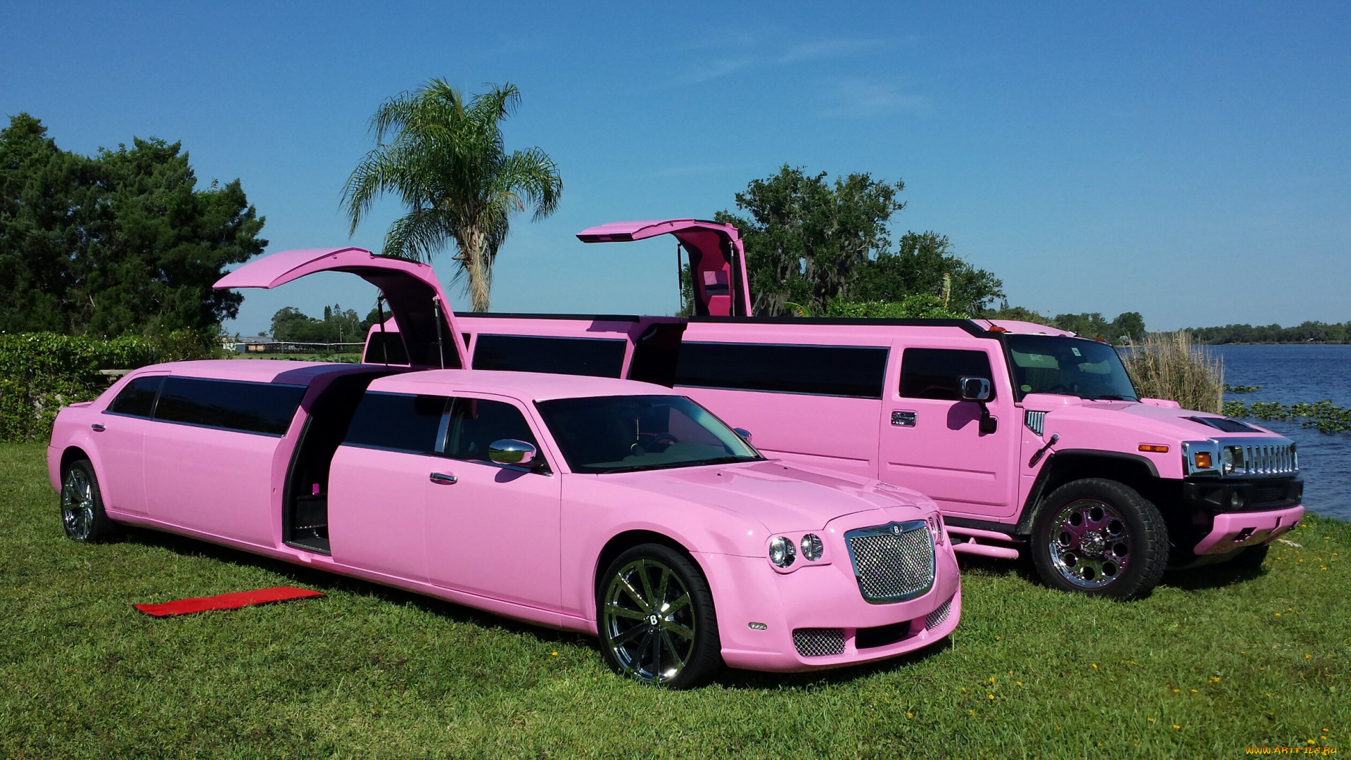 pink, bentley, limousine, 2008, and, pink, hummer, limousine, h2, 2012, автомобили, разные, вместе, bentley, 2008, pink, hummer, limousine, h2, 2012
