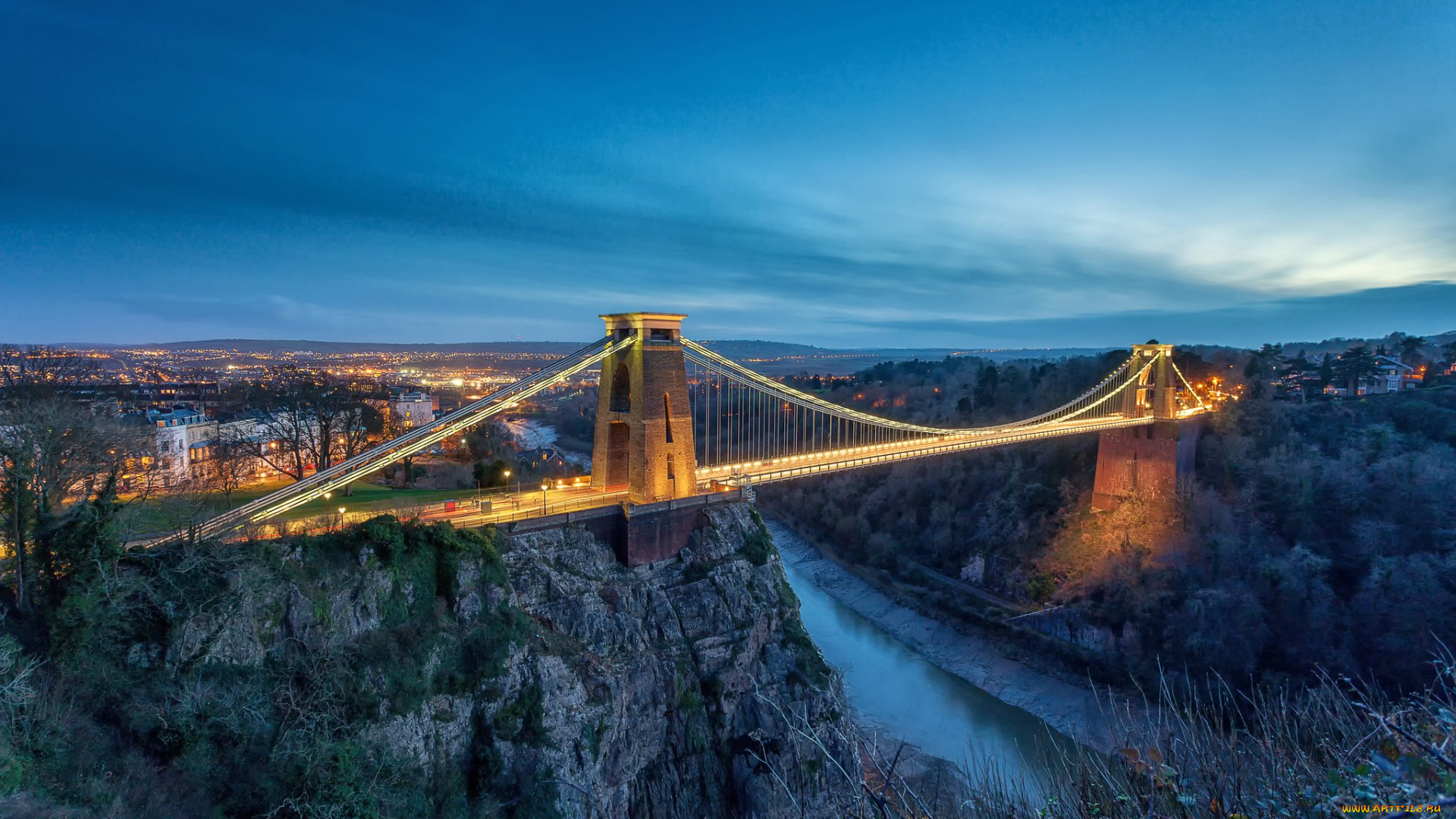 clifton, suspension, bridge, dusk, города, -, мосты, простор