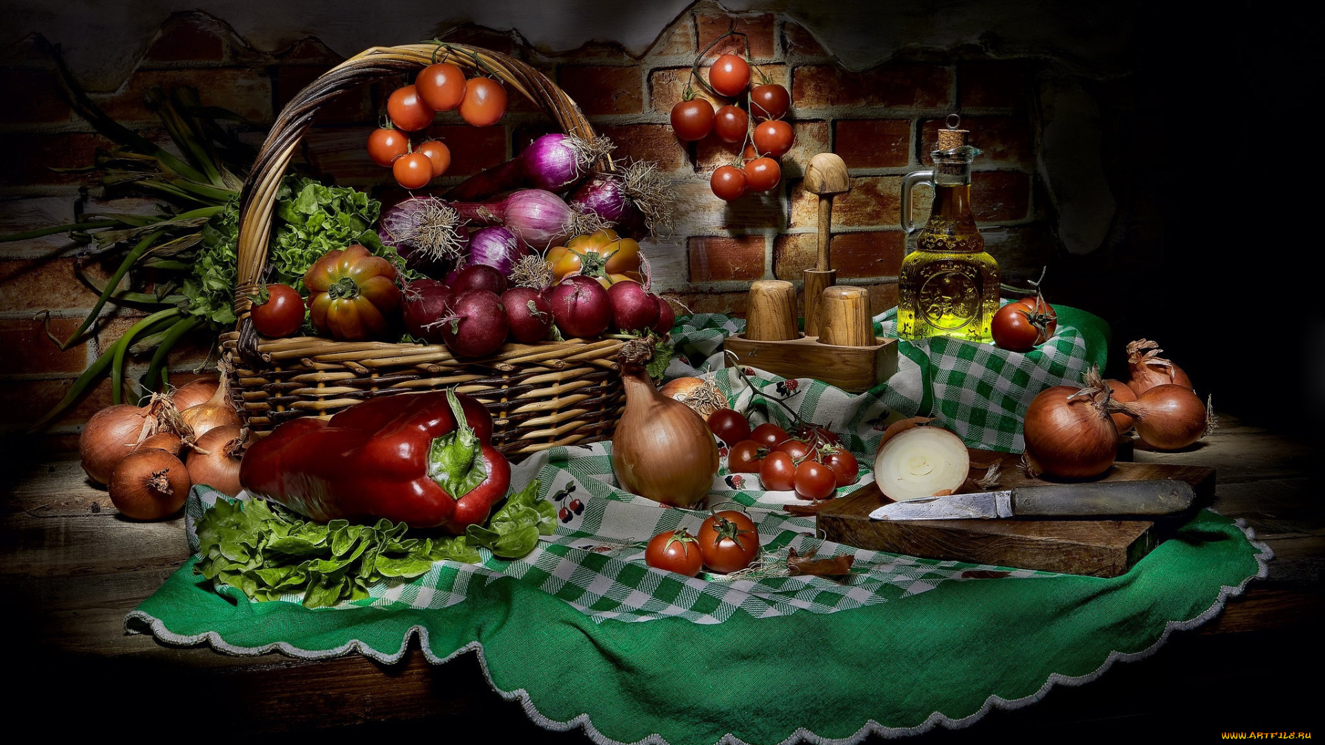 еда, овощи, лук, перец, помидоры