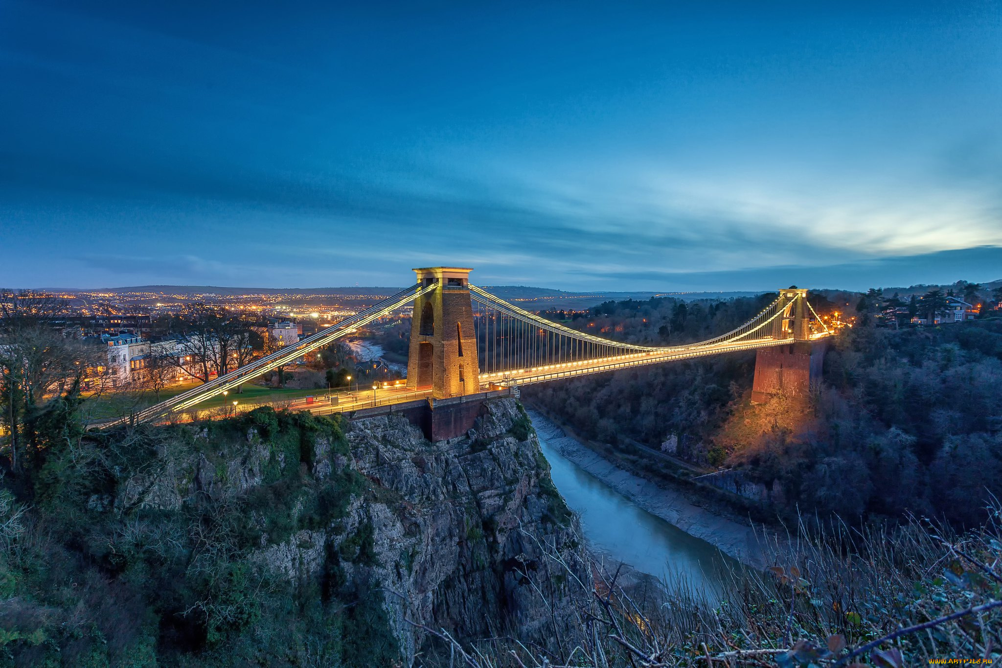 clifton, suspension, bridge, dusk, города, -, мосты, простор