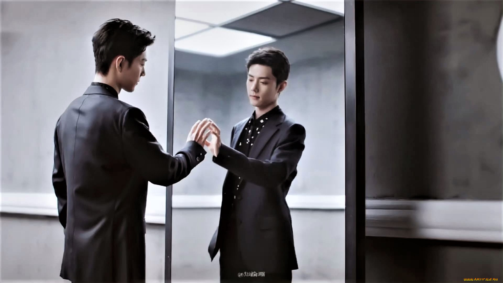 мужчины, xiao, zhan, актер, зеркало, отражение