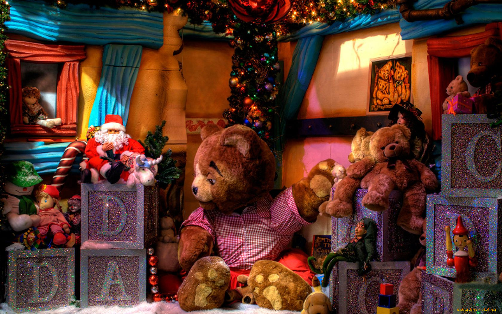 праздничные, мягкие, игрушки, плюшевый, мишка, кубики, дед, мороз, праздник, новый, год, рождество