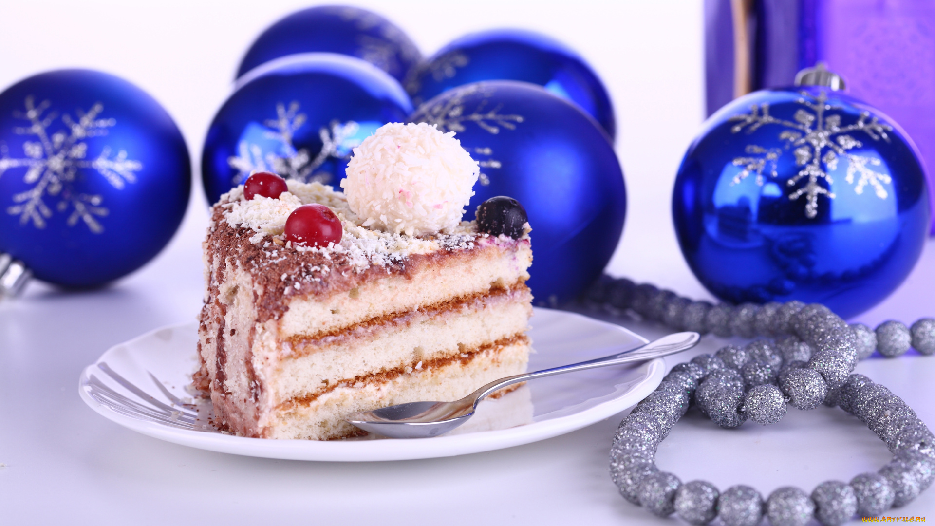 дессерт, праздничные, угощения, новый, год, шары, торт, новогодние, украшения, синие