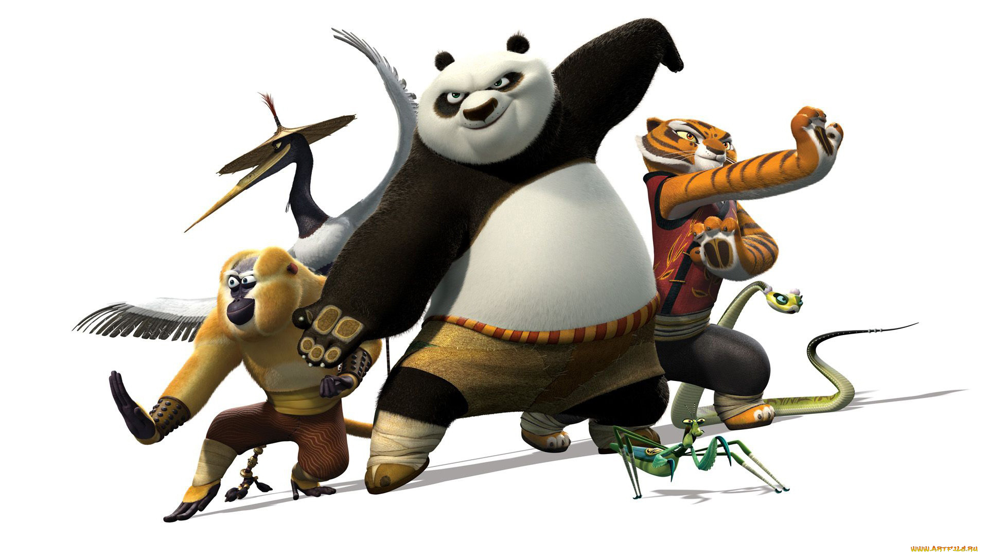 кунг, фу, панда, мультфильмы, kung, fu, panda, обезьяна, змея, богомол, тигр, журавль