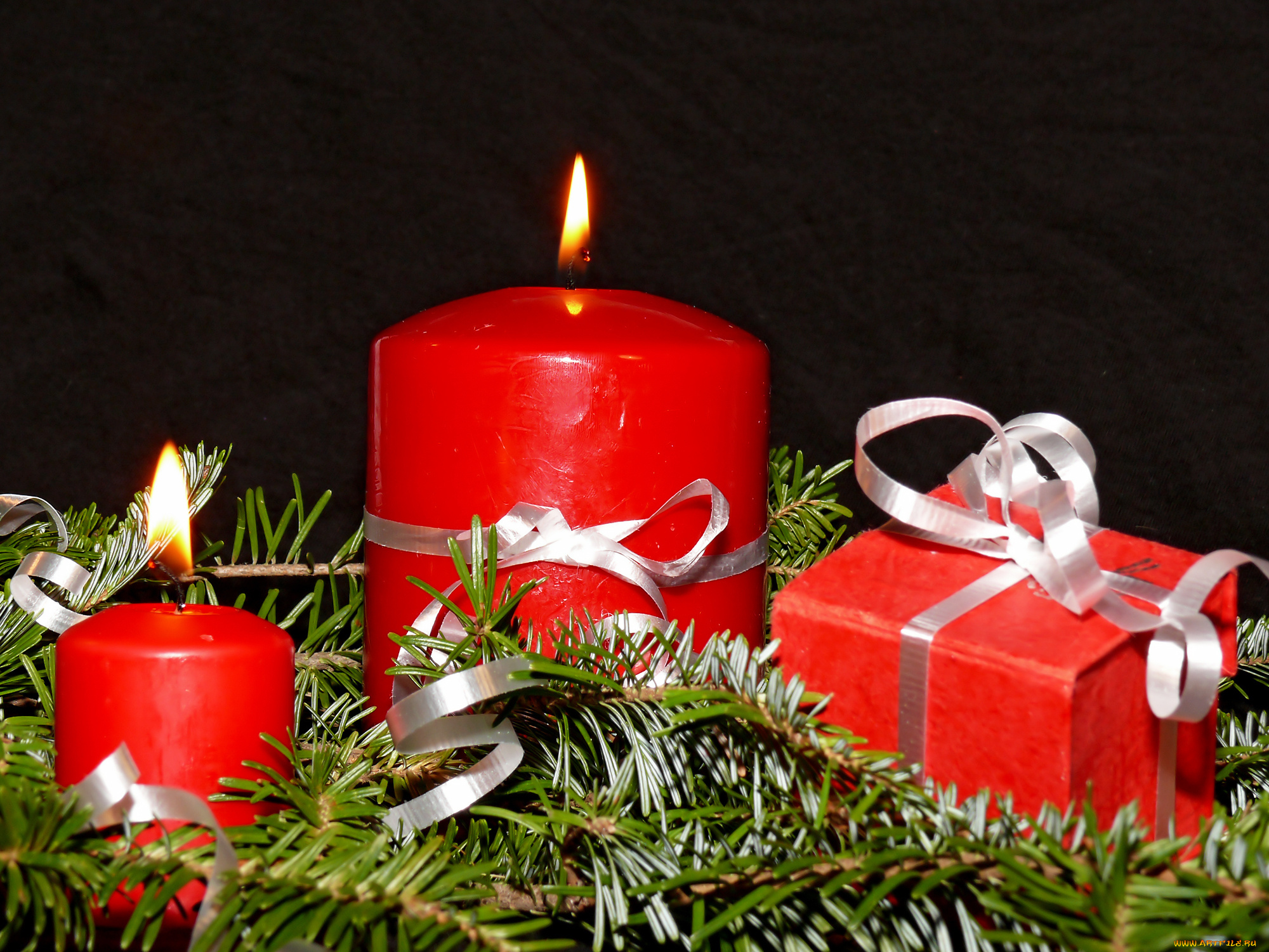 праздничные, новогодние, свечи, коробочка, подарок