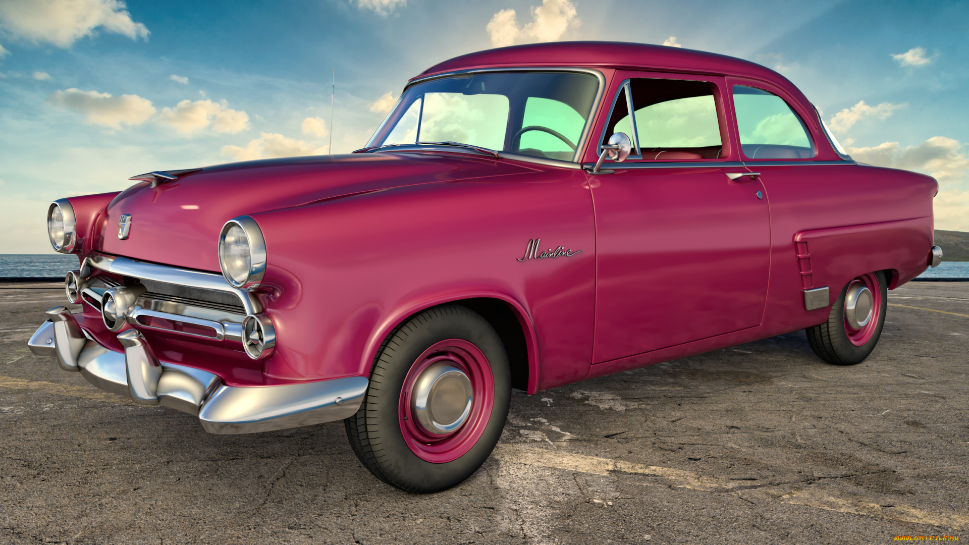 автомобили, 3д, фон, автомобиль, ford, 1952г