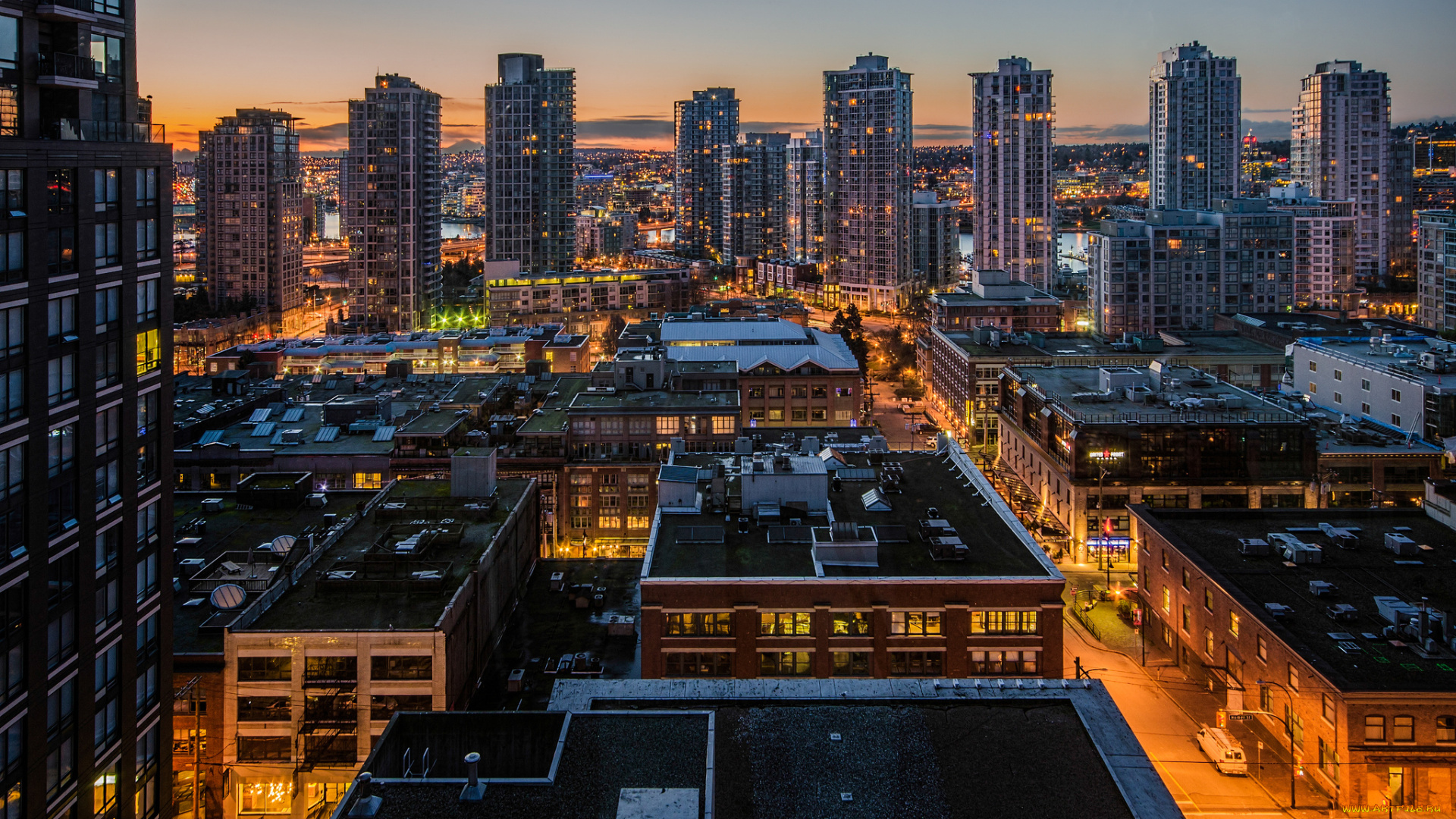 yaletown, -, vancouver, , bc, города, ванкувер, , канада, ночь, небоскребы, огни