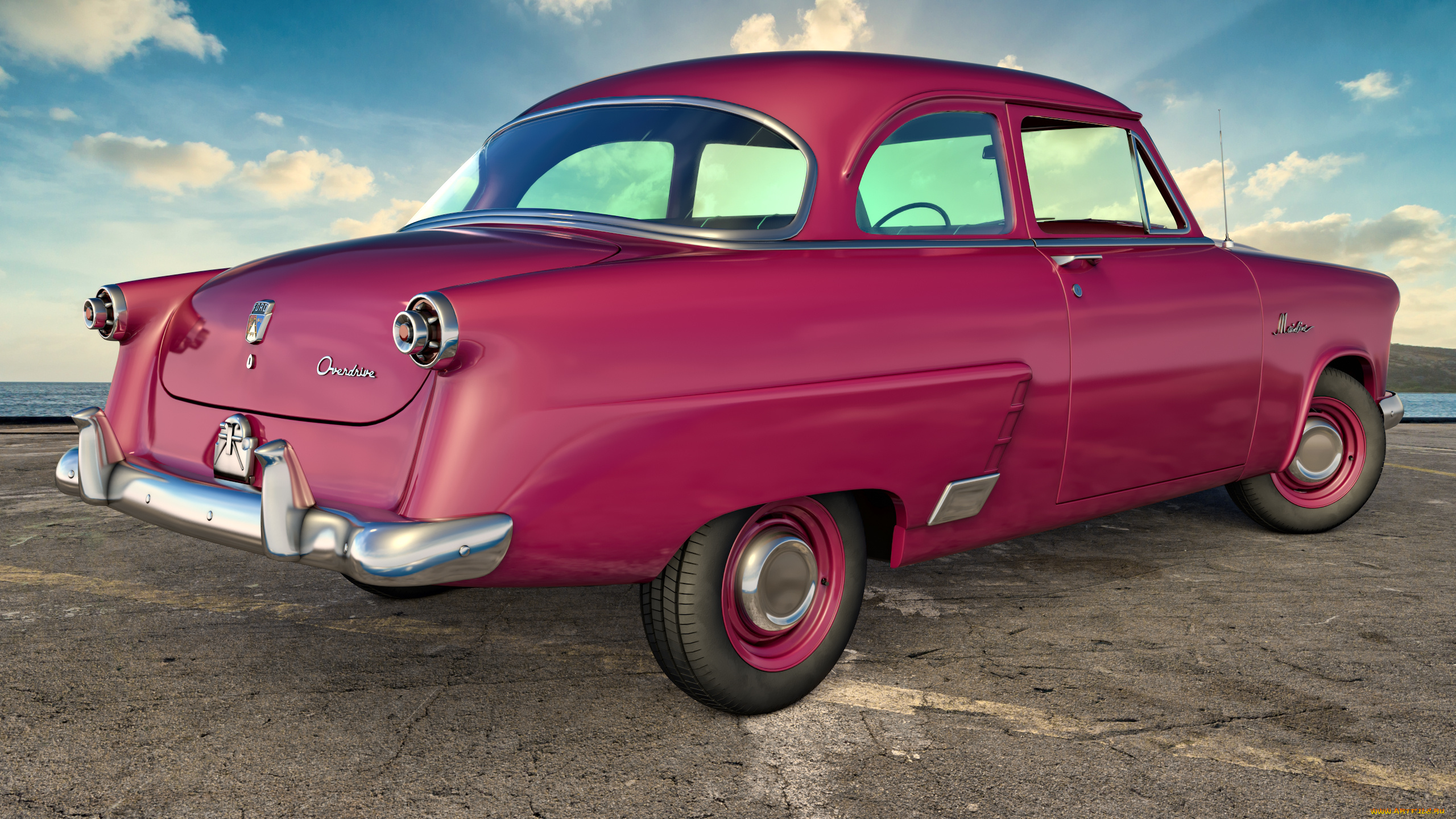 автомобили, 3д, ford, автомобиль, фон, 1952г