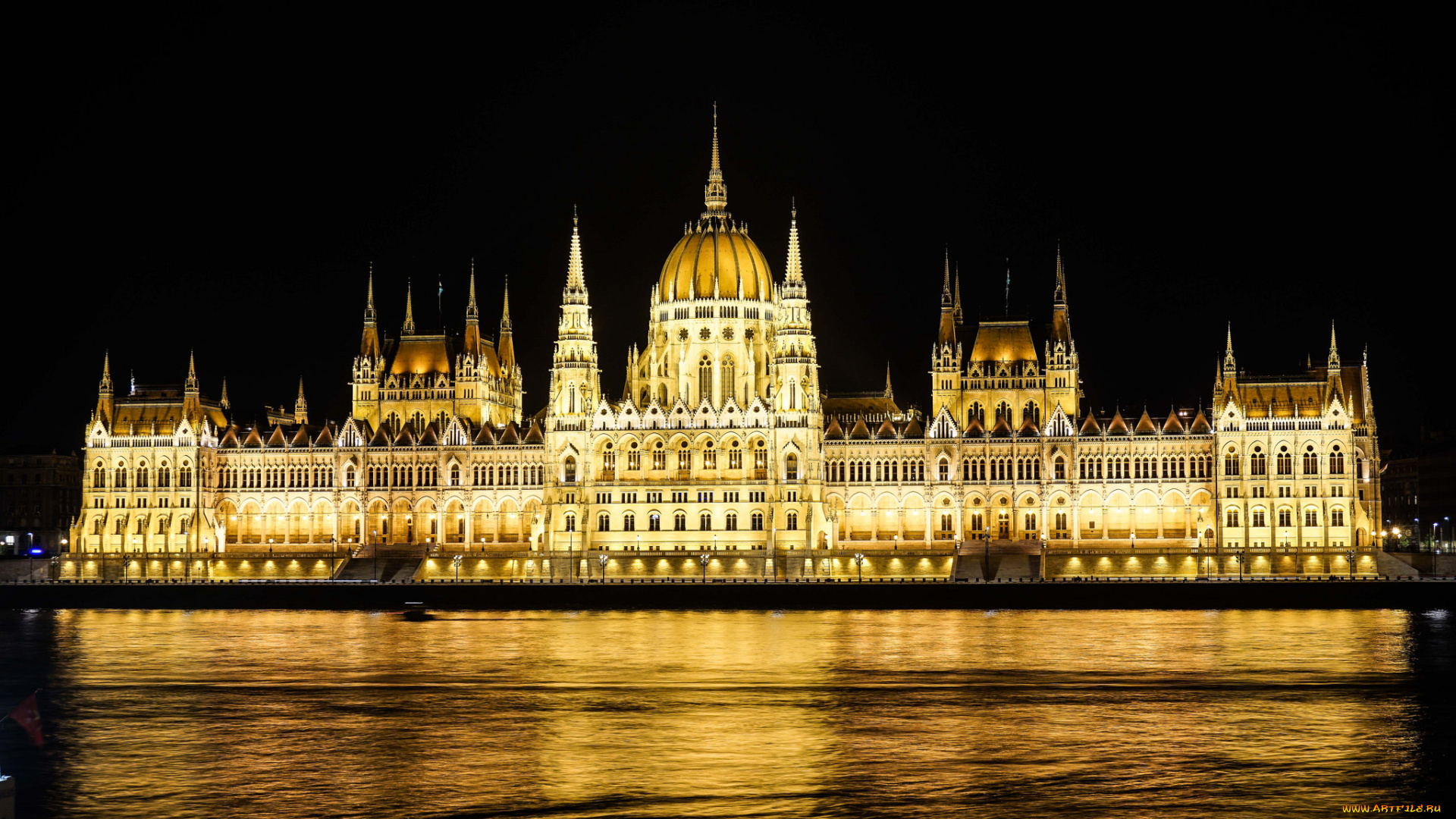 budapest, города, будапешт, , венгрия, дворец, река, ночь