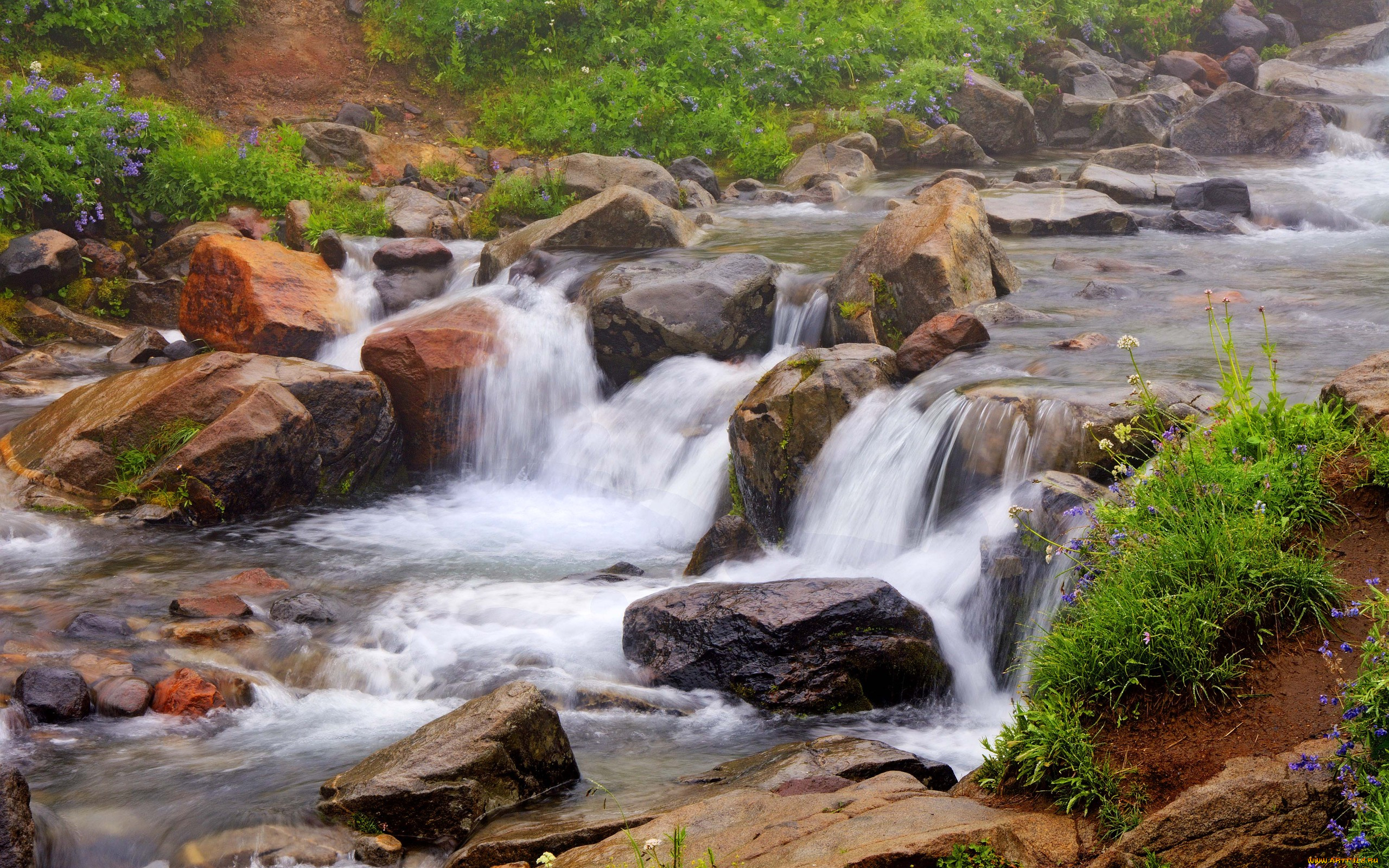 природа, водопады, камни, река