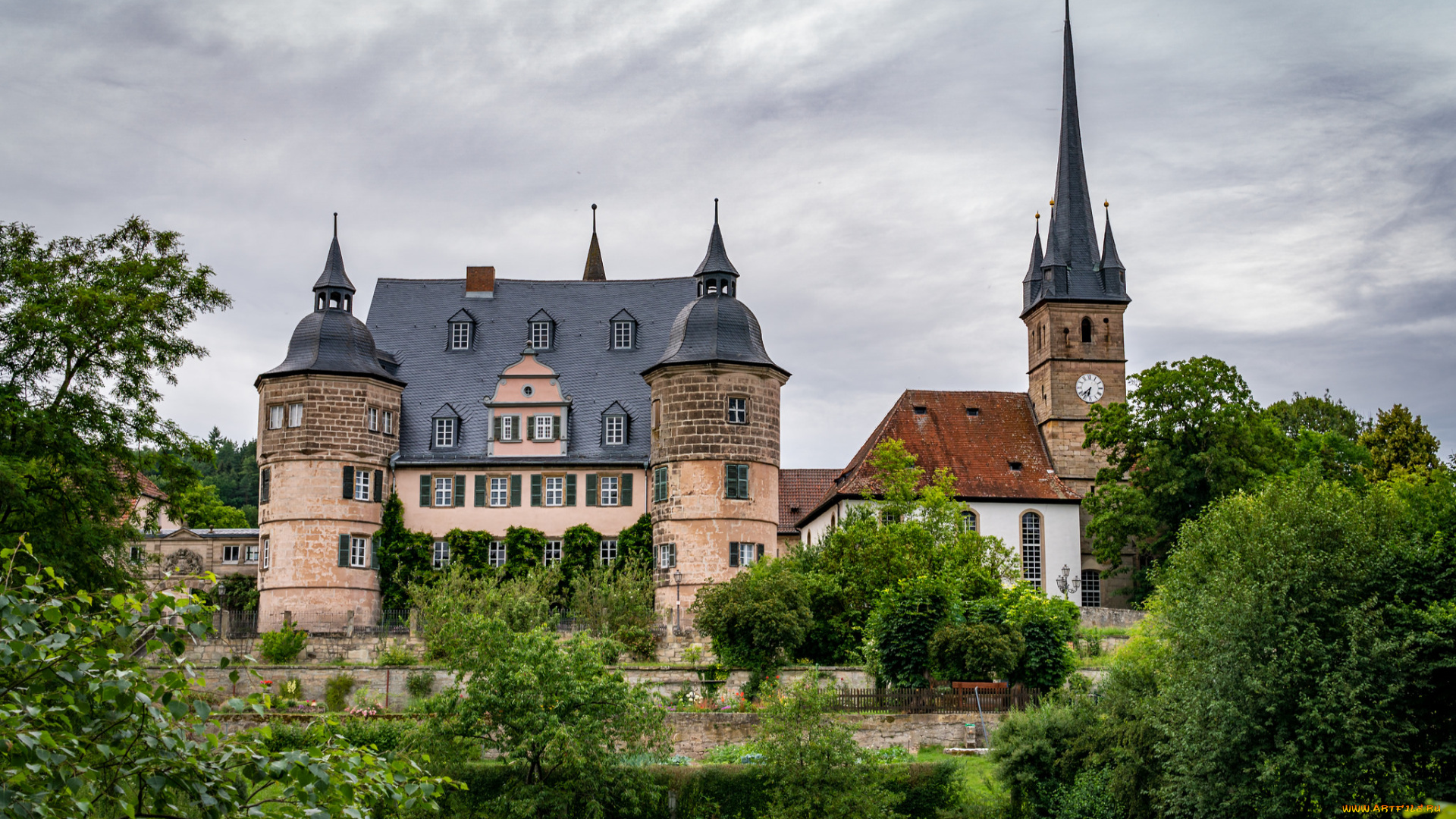 schloss, ahorn, города, замки, германии, простор